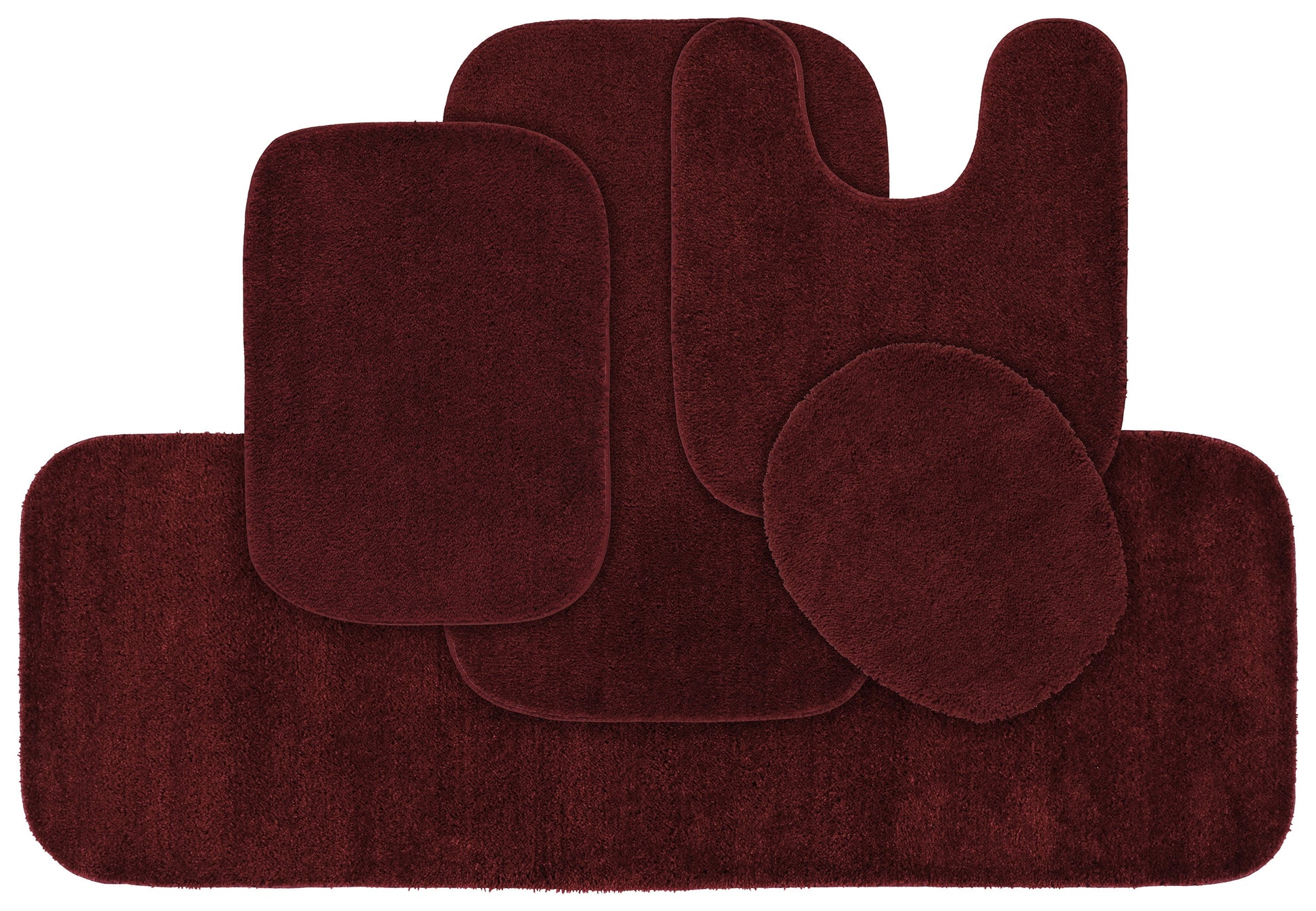 Garland Rug Traditional Washable Bath Rug Set, 5 Piece Set (2 Bath Rugs, Contour, Lid, & Runner) Chili Red