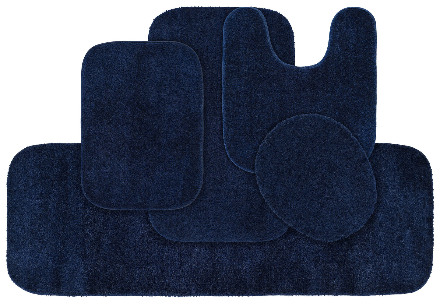 Garland Rug Traditional Washable Bath Rug Set, 5 Piece Set (2 Bath Rugs, Contour, Lid, & Runner) Navy