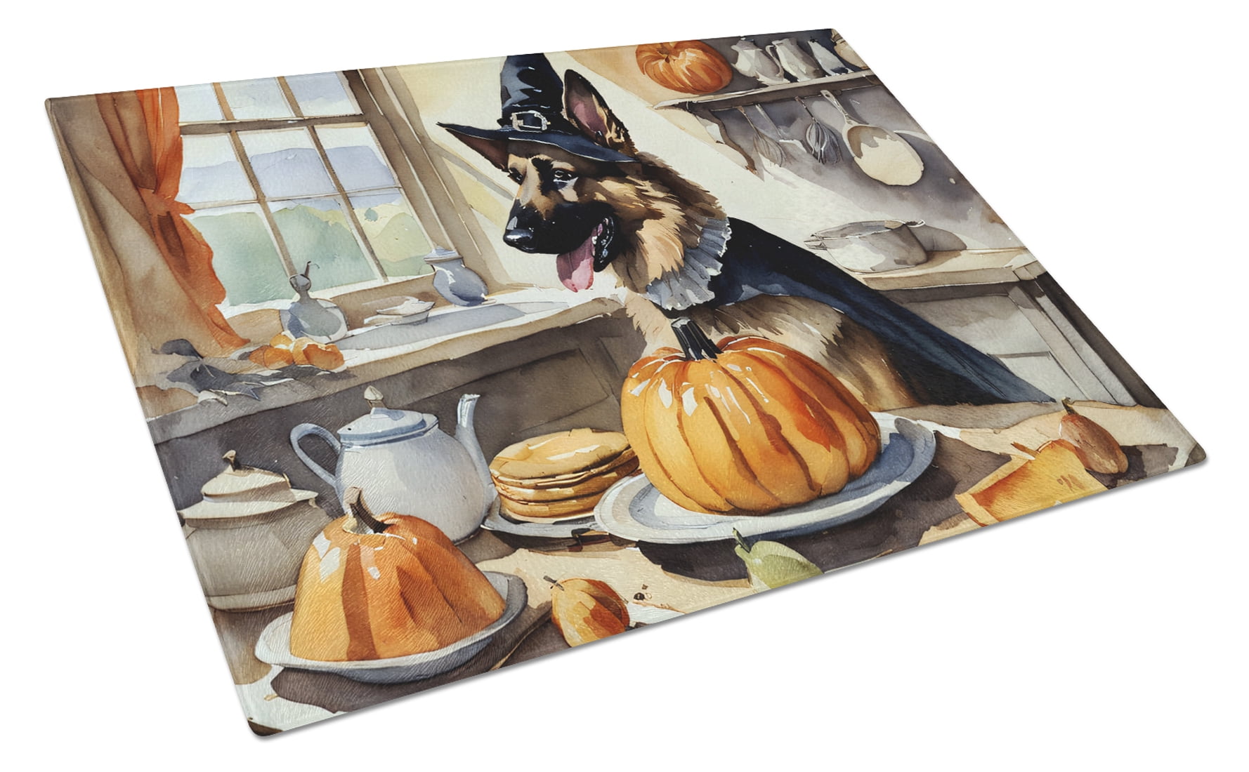 German Shepherd Fall Kitchen Pumpkins Glass Cutting Board Large 12 in x 15 in