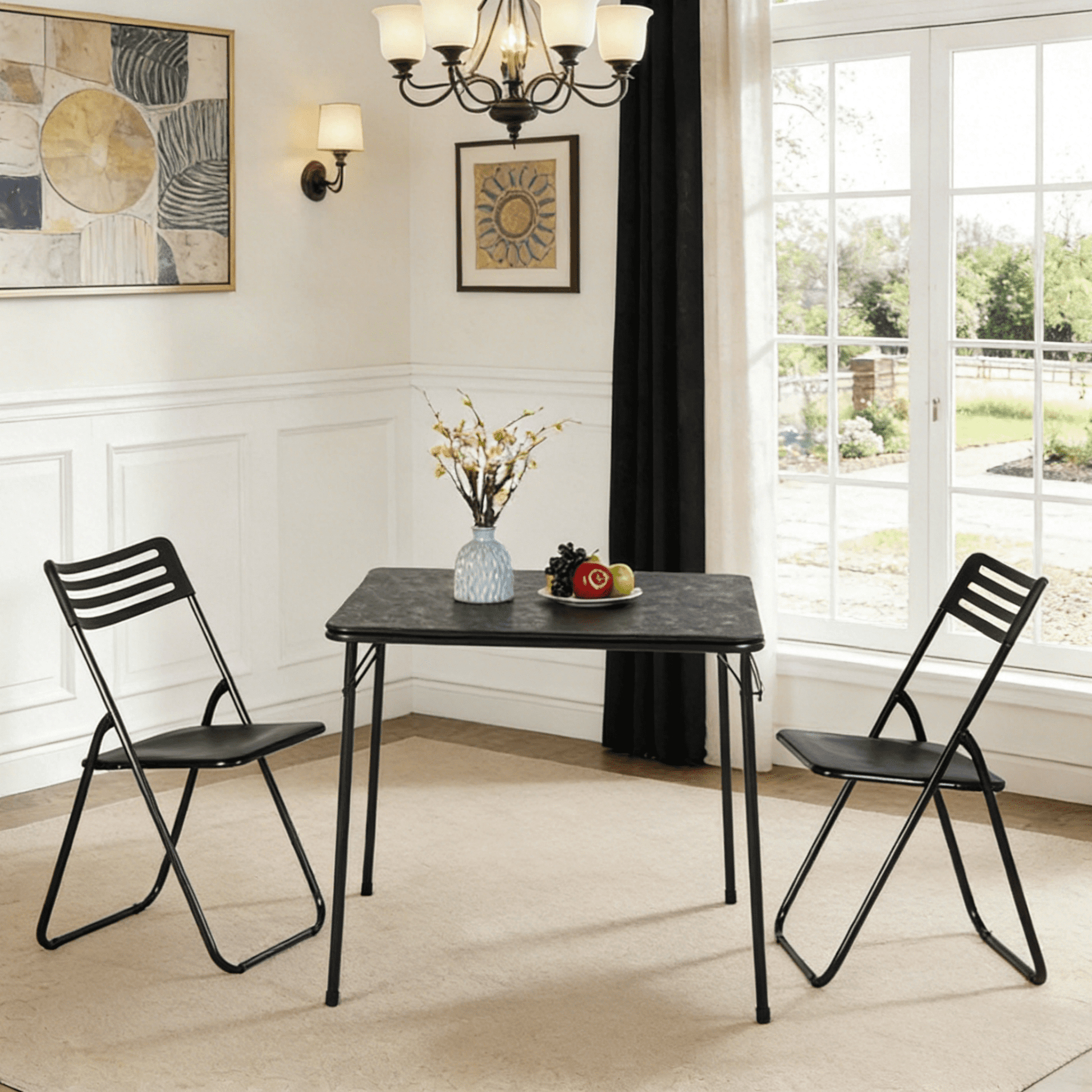 Gewnee 34 Inch Square Folding Table,No Assembly Portable Table,PVC Top with Metal Frame for Dining Room, Living Room, Office & Camping,Black