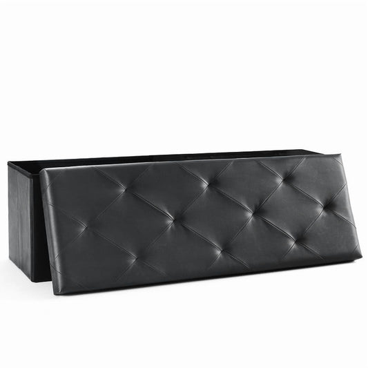 Gianna 43 Inches Folding Ottoman with Storage Bench, Foot Rest Stool, End of Bed Storage Bench Upholstered, Load 660 lbs, for Living Room, Synthetic Leather, Black