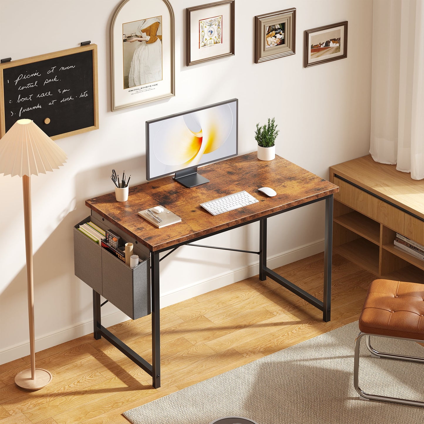 Gianna 44" Computer Desk with Metal Frame, Waterproof Surface and Storage Bag â€“ Perfect for Office Use, Rust Brown