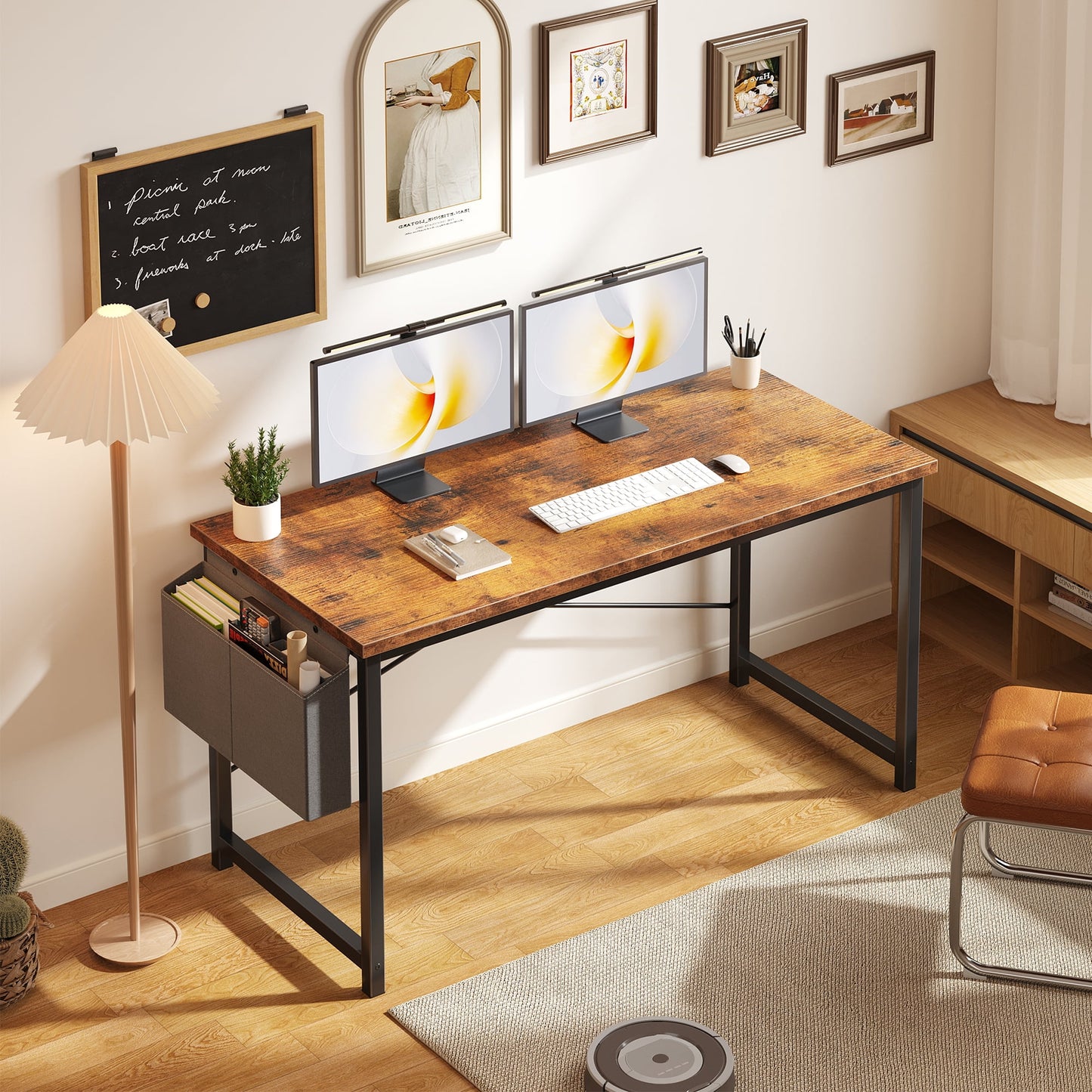 Gianna 55" Computer Desk with Metal Frame, Waterproof Surface and Storage Bag â€“ Perfect for Office Use, Rust Brown