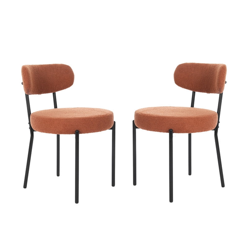 Gianna Dining Chairs Set of 2, Mid Century Modern Chair Round Upholstered Curved Backrest, Kitchen Vanity Living Room Chairs with Black Metal Legsï¼ŒGray