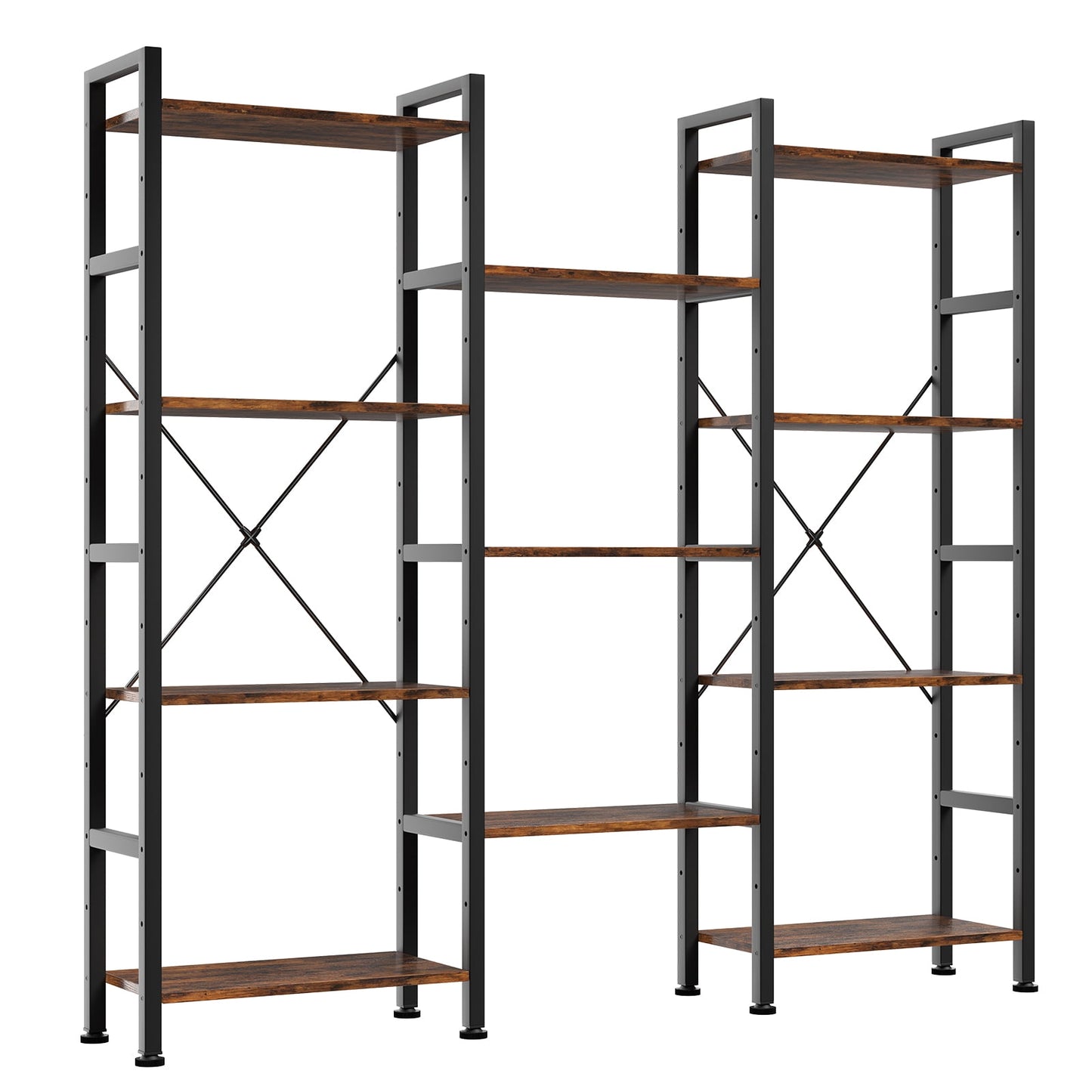 Gianna Modular Bookshelf, Adjustable Height 4-Tier Wide Display Shelves, Convertible Industrial Bookcase for Living Room, Study & Bedroom, Rustic Brown
