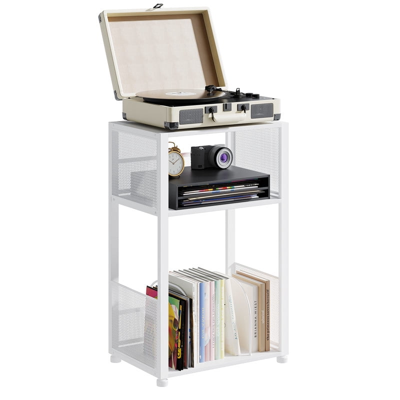 Gianna Record Player Stand, 3 Tier Turntable Table with Vinyl Storage for up to 100 Albums, End Side Table for Living Roomï¼ŒWhite