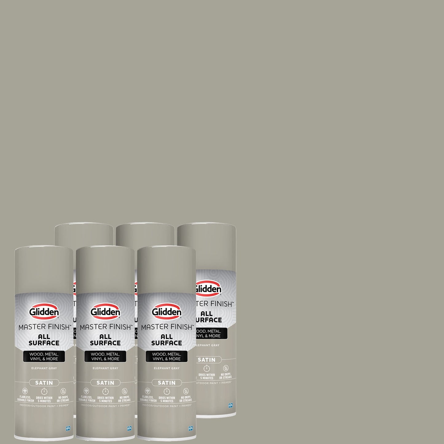 Glidden Master Finish 12 oz. Satin Elephant Gray Interior/Exterior All Surface Spray Paint and Primer, 6 Pack