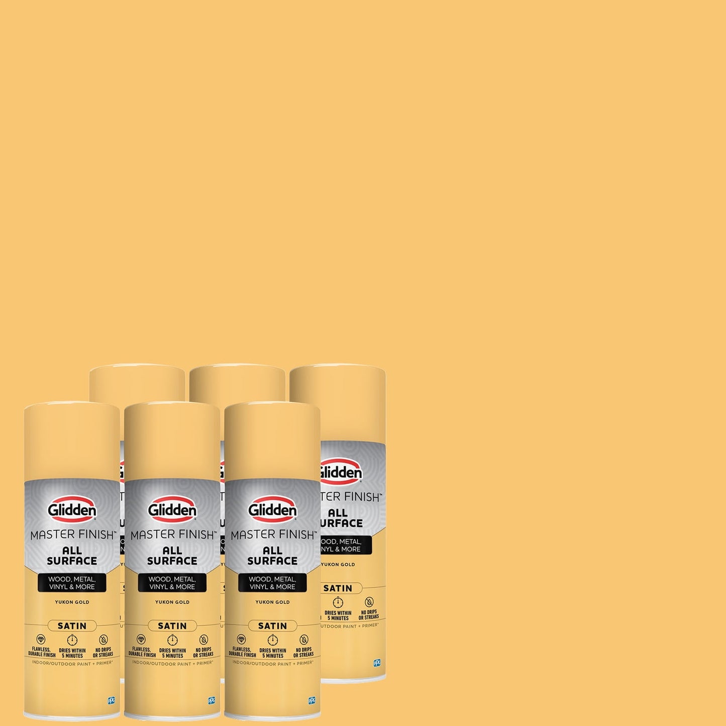Glidden Master Finish 12 oz. Satin Yukon Gold Interior/Exterior All Surface Spray Paint and Primer, 6 Pack