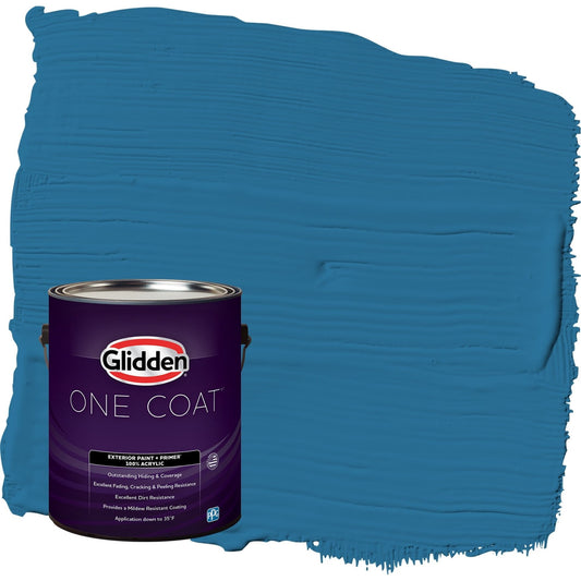 Glidden One Coat Blue Oasis / Blue Semi-Gloss Exterior Paint with Primer, 1 Gallon
