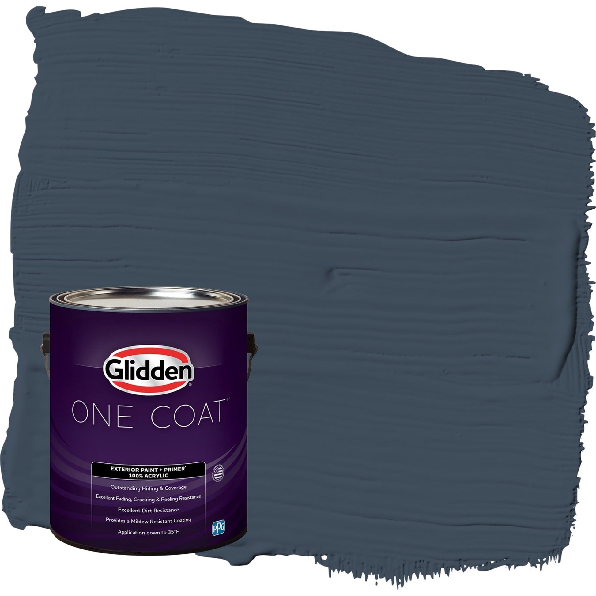 Glidden One Coat Cavalry / Navy Blue Satin Exterior Paint with Primer, 1 Gallon