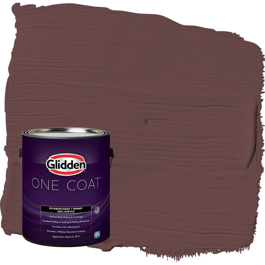 Glidden One Coat Chocolate Eclair / Red Satin Exterior Paint with Primer, 1 Gallon