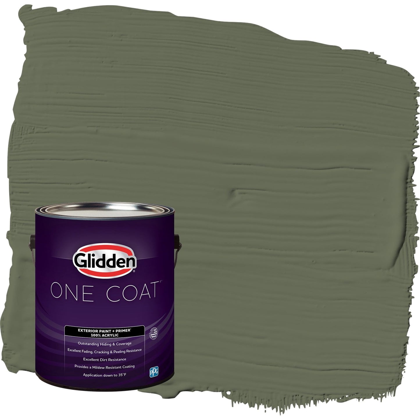 Glidden One Coat All About Olive / Green Satin Exterior Paint with Primer, 1 Gallon