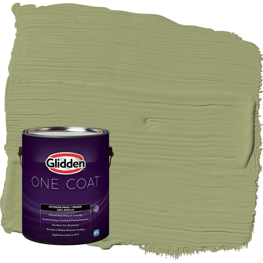 Glidden One Coat Dill / Green Satin Exterior Paint with Primer, 1 Gallon