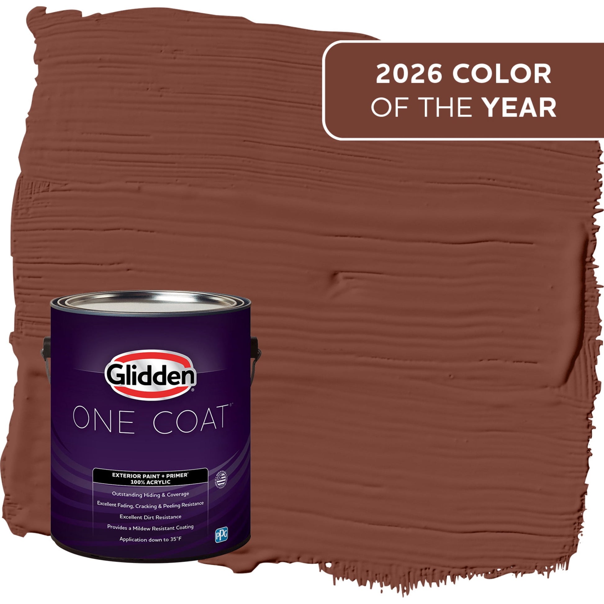 Glidden One Coat Warm Mahogany / Red Flat Exterior Paint with Primer, 1 Gallon
