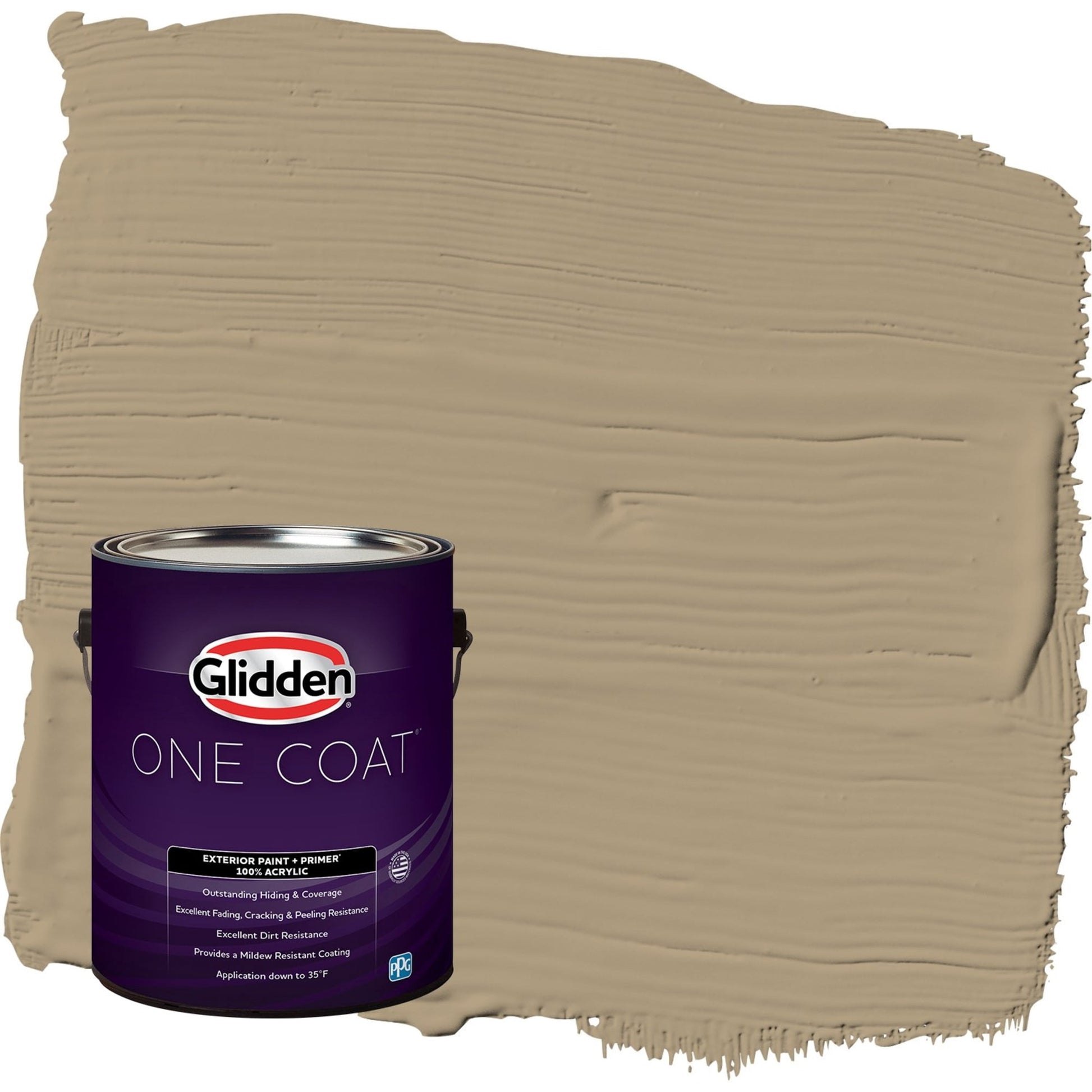 Glidden One Coat Stony Creek / Beige Satin Exterior Paint with Primer, 1 Gallon