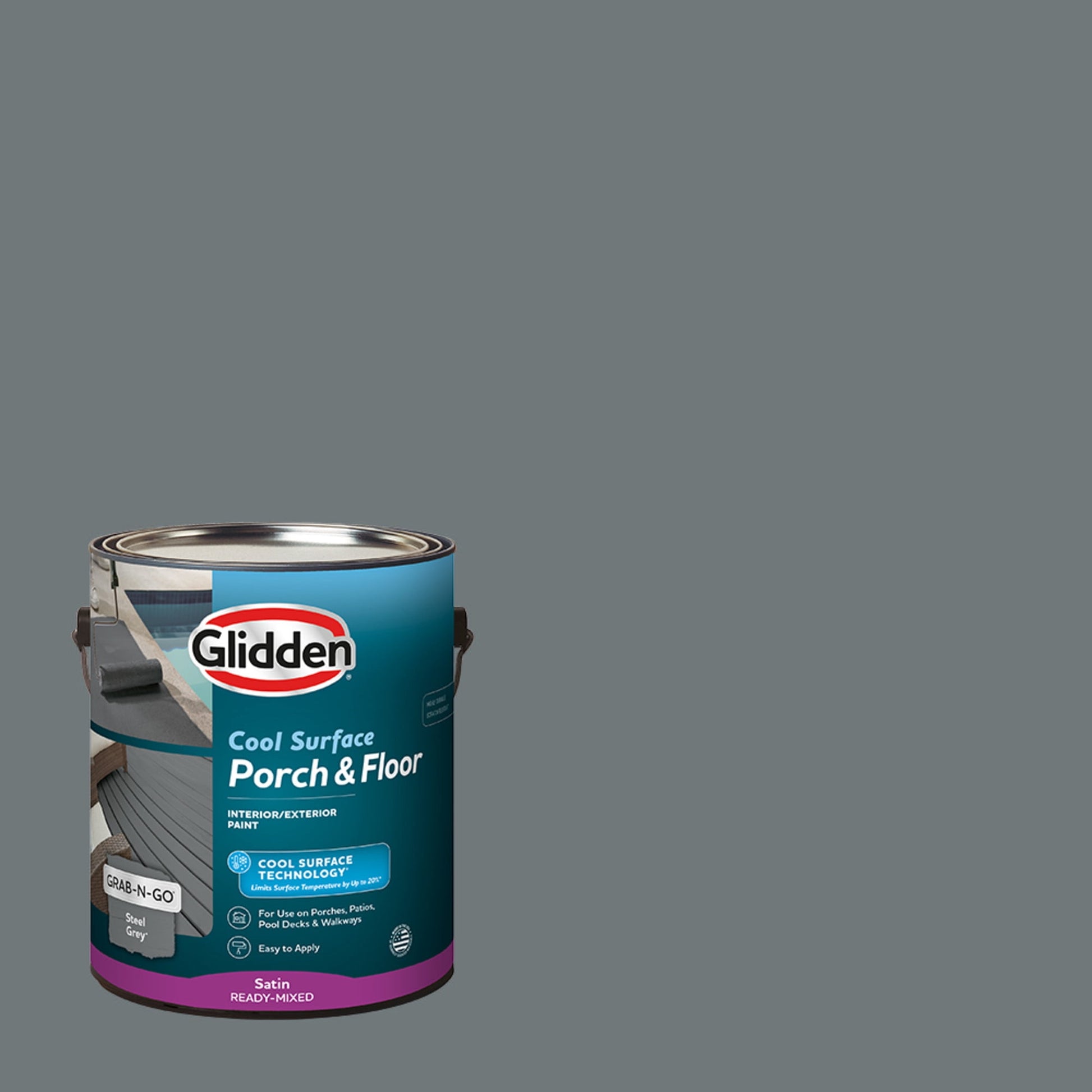 Glidden Glidden Porch and Floor with Cool Surface Technology Satin Interior/Exterior Paint, Steel Gray, 1 Gallon