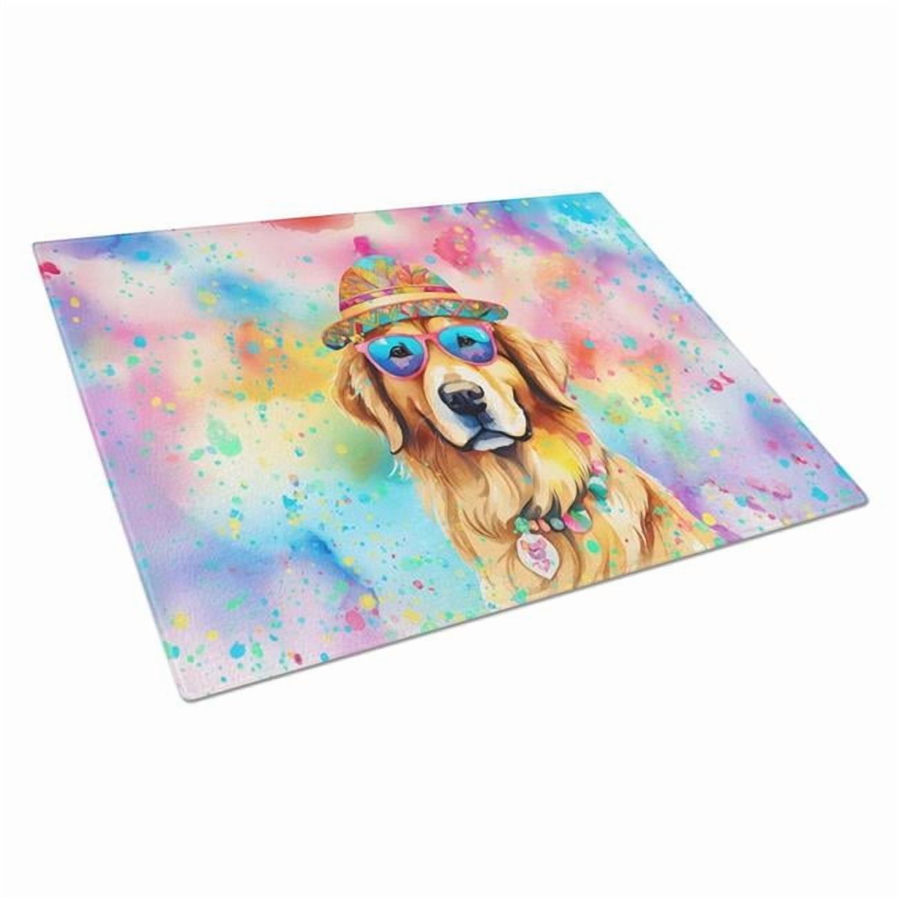 Golden Retriever Hippie Dawg Glass Cutting Board Large 12 in x 15 in