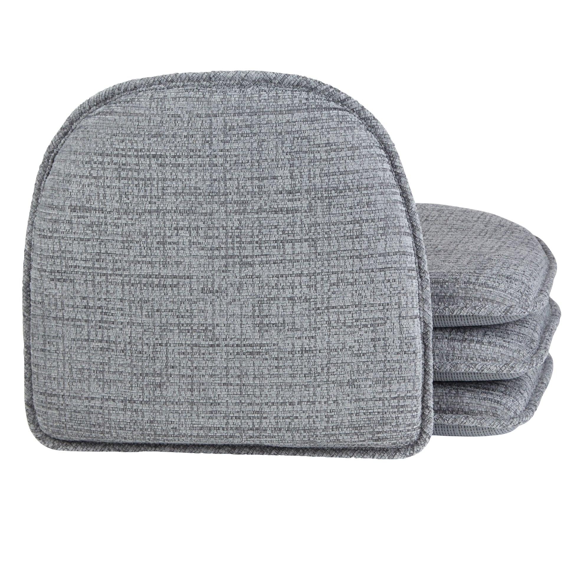 Gripper Non Slip 15"x16" Kendal Nickel Gray Chenille Chair Cushions, Set of 4