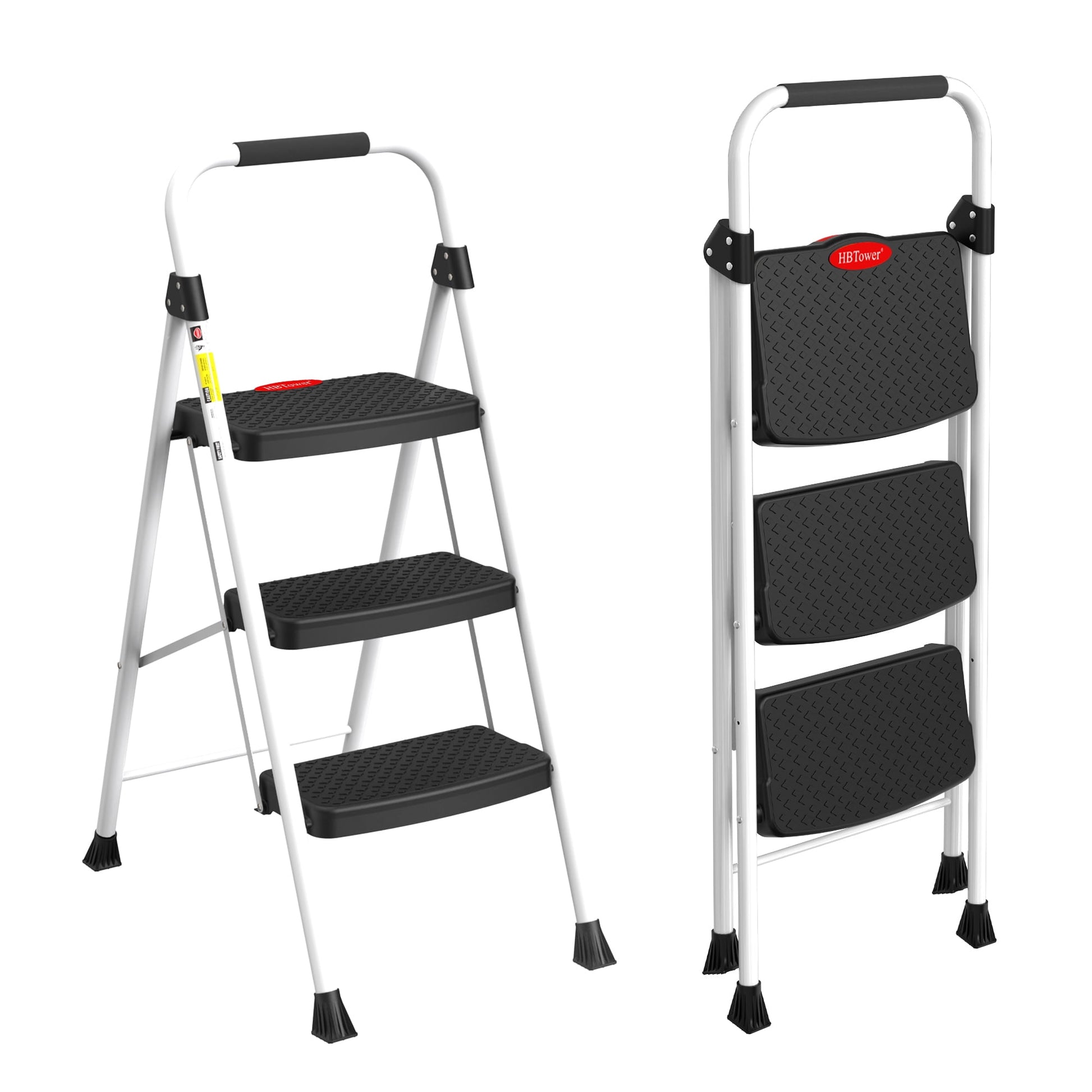 HBTower 3 Step Steel Ladder with Snap-Lock, 330 lbs Capacity, White