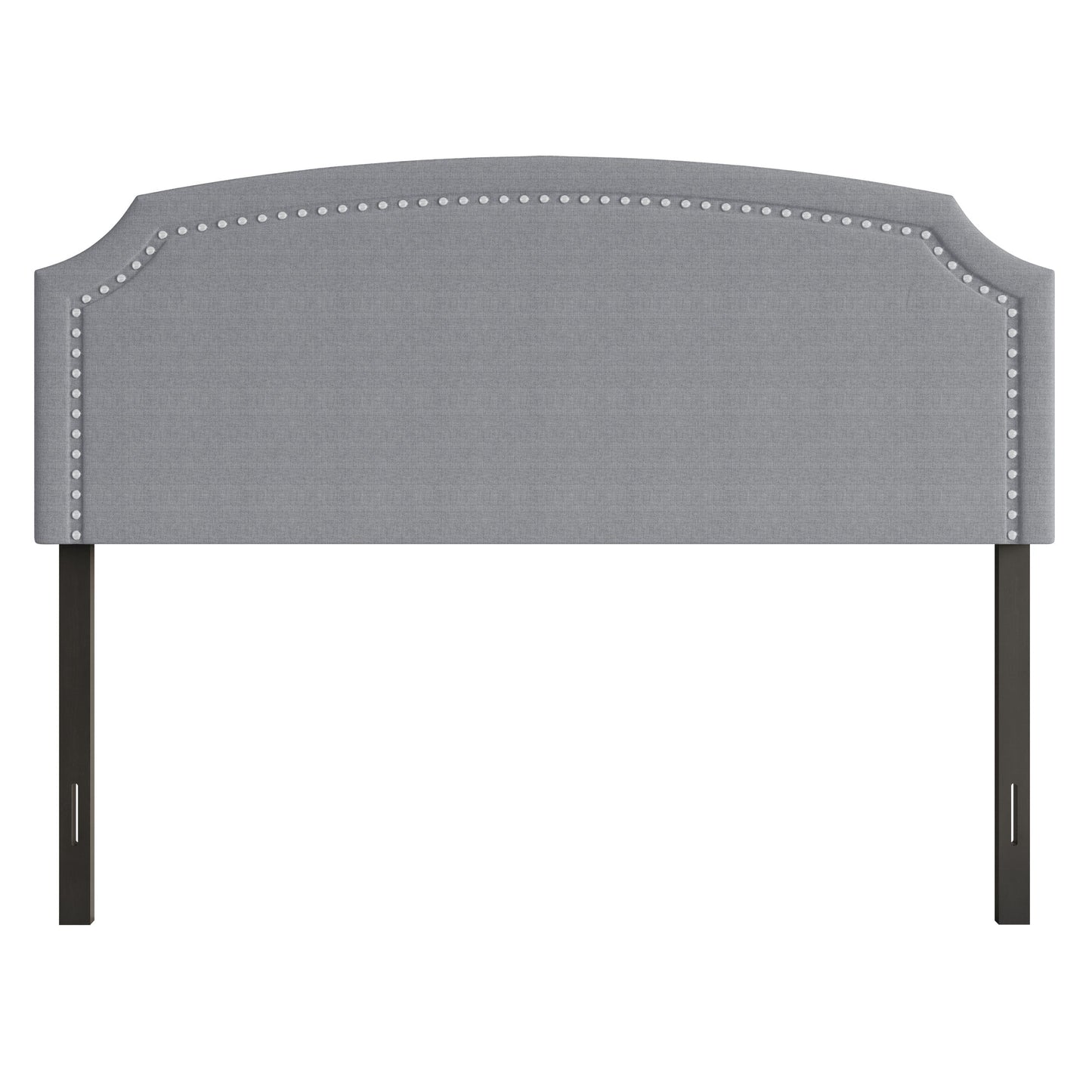 Home Design Cora Upholstered Queen Headboard with Nailhead Trim and Adjustable Height, Gray, Easy assembly
