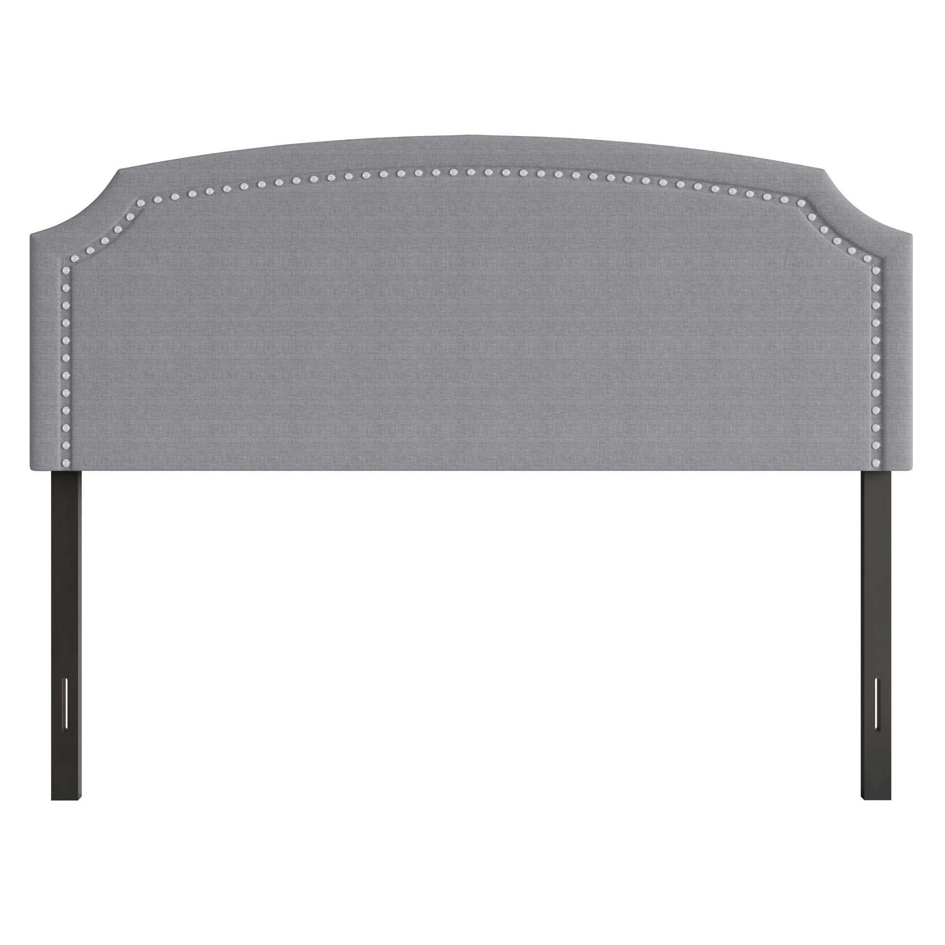 Home Design Cora Upholstered Queen Headboard with Nailhead Trim and Adjustable Height, Gray, Easy assembly