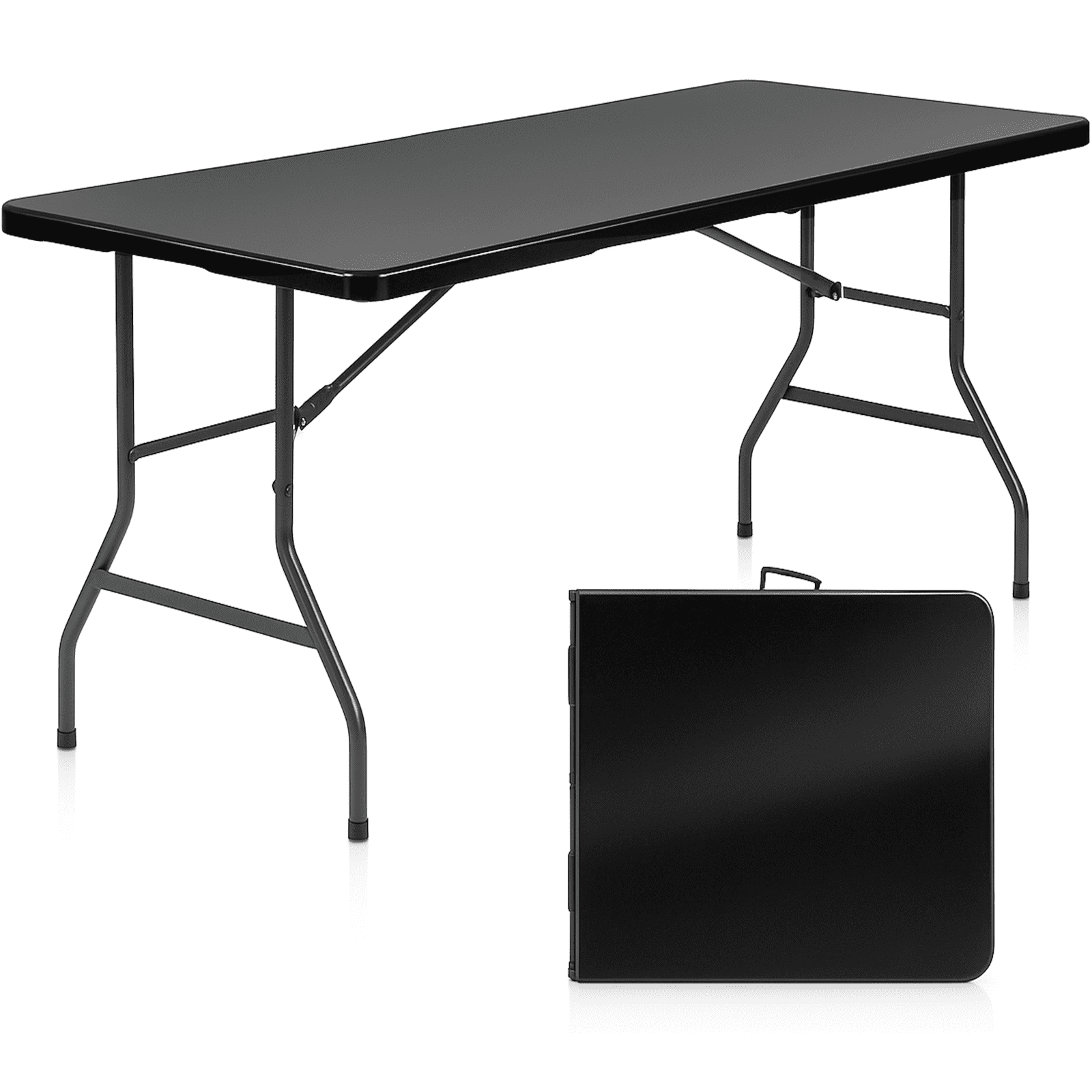 HONGGE Mesa Plegable de 5 Pies con Asa de Transporte, Mesa Plegable de PlÃ¡stico para Uso en Interiores y Exteriores, Picnics, Fiestas, BBQ - Negro