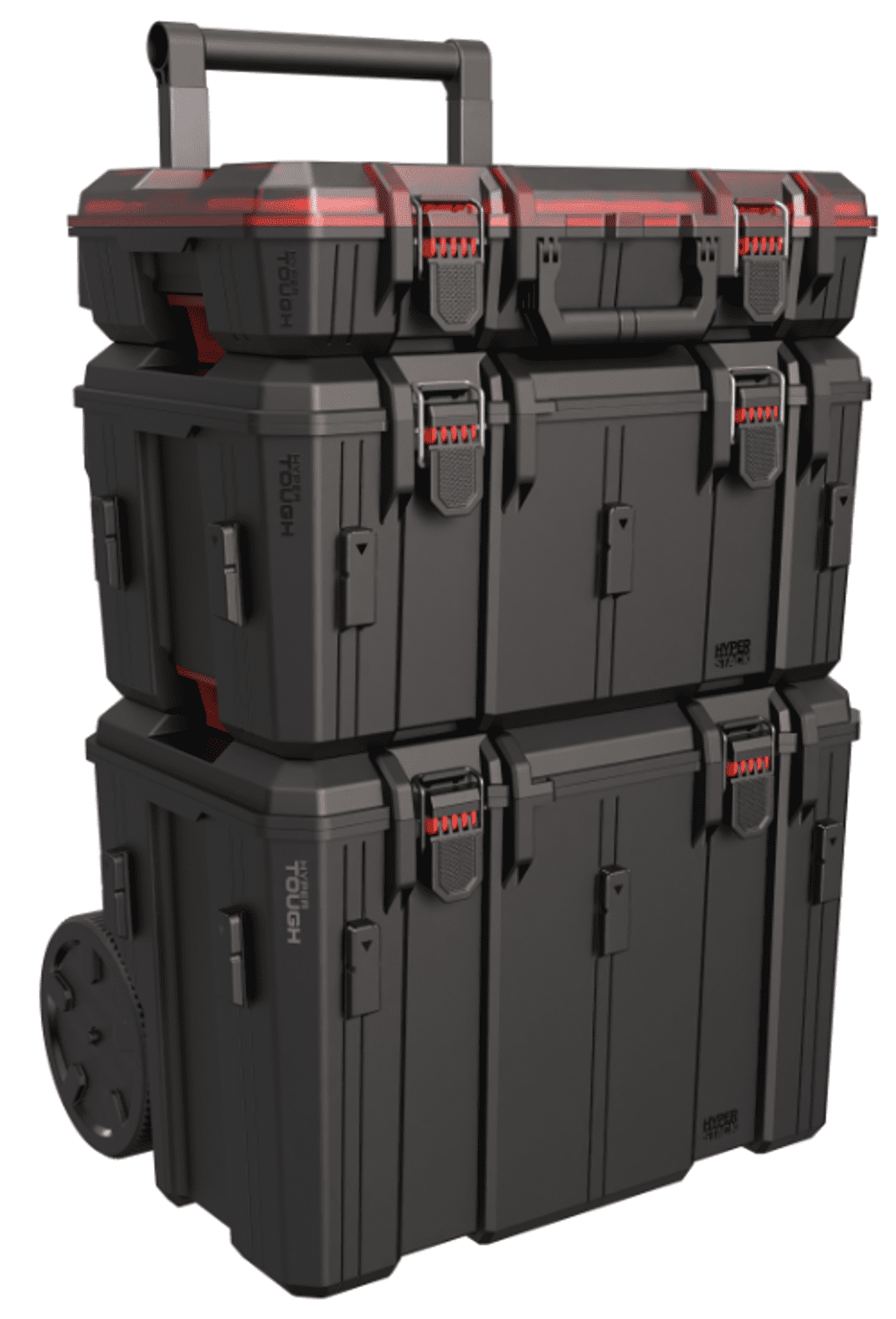 Hyper Tough Hyper Stack de Alta Resistencia, Sistema Modular de Caja de Herramientas Rodante de 3 Piezas, Negro