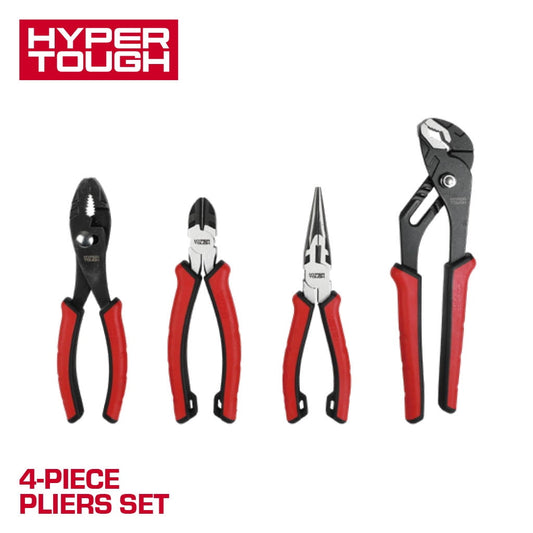 Hyper Tough 4-Piece CR-V Pliers Set with Dual Material Comfort Grips
