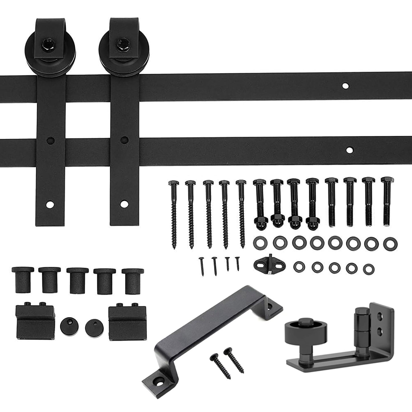 Heavy Duty Sturdy Sliding Barn Door Hardware + Adjustable Floor Guide Wall Mount Roller + Pull Handle Easy to Install