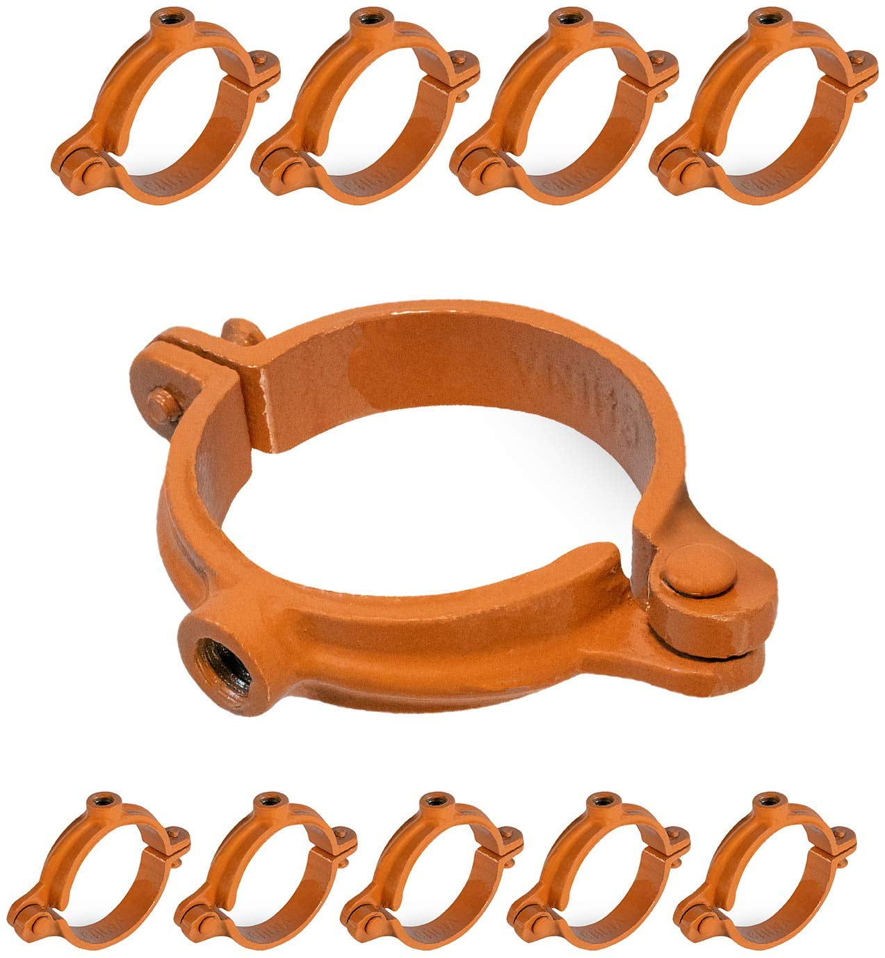 Highcraft Hinged Split Ring Pipe Hanger, 1 in. Copper Epoxy Coated Iron Extension Hanger with 3/8 in. Threaded Rod Fitting for Suspending Tubing (10 Pack)