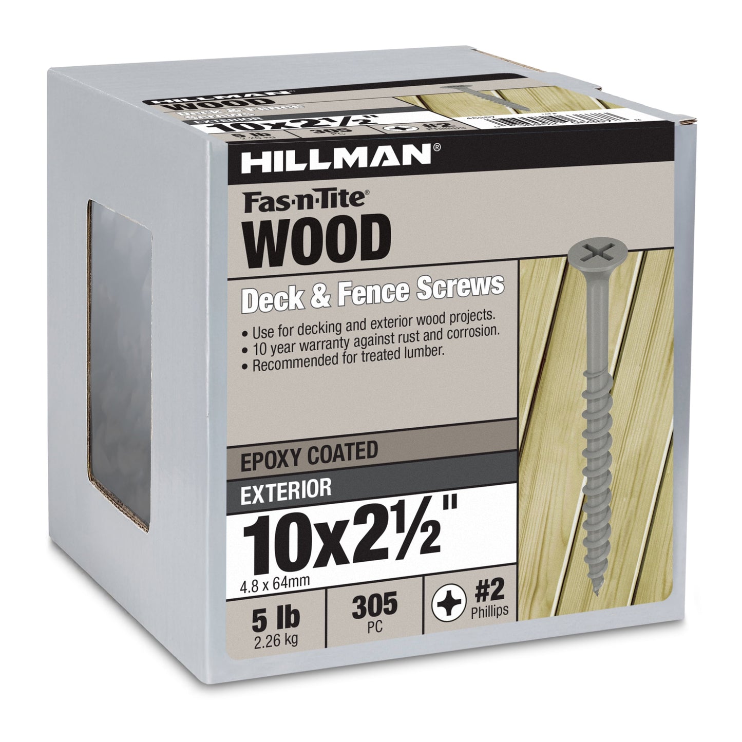 Fas-n-Tite Deck and Fence Wood Screws, #10 x 2-1/2", Steel, Epoxy, Phillips, Gray, 50 pack