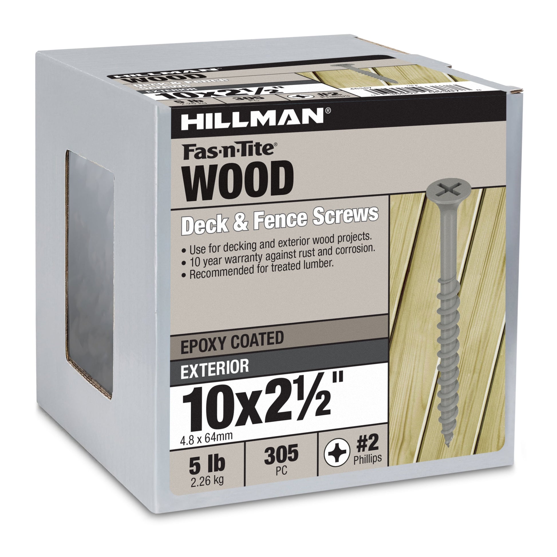 Fas-n-Tite Deck and Fence Wood Screws, #10 x 2-1/2", Steel, Epoxy, Phillips, Gray, 50 pack