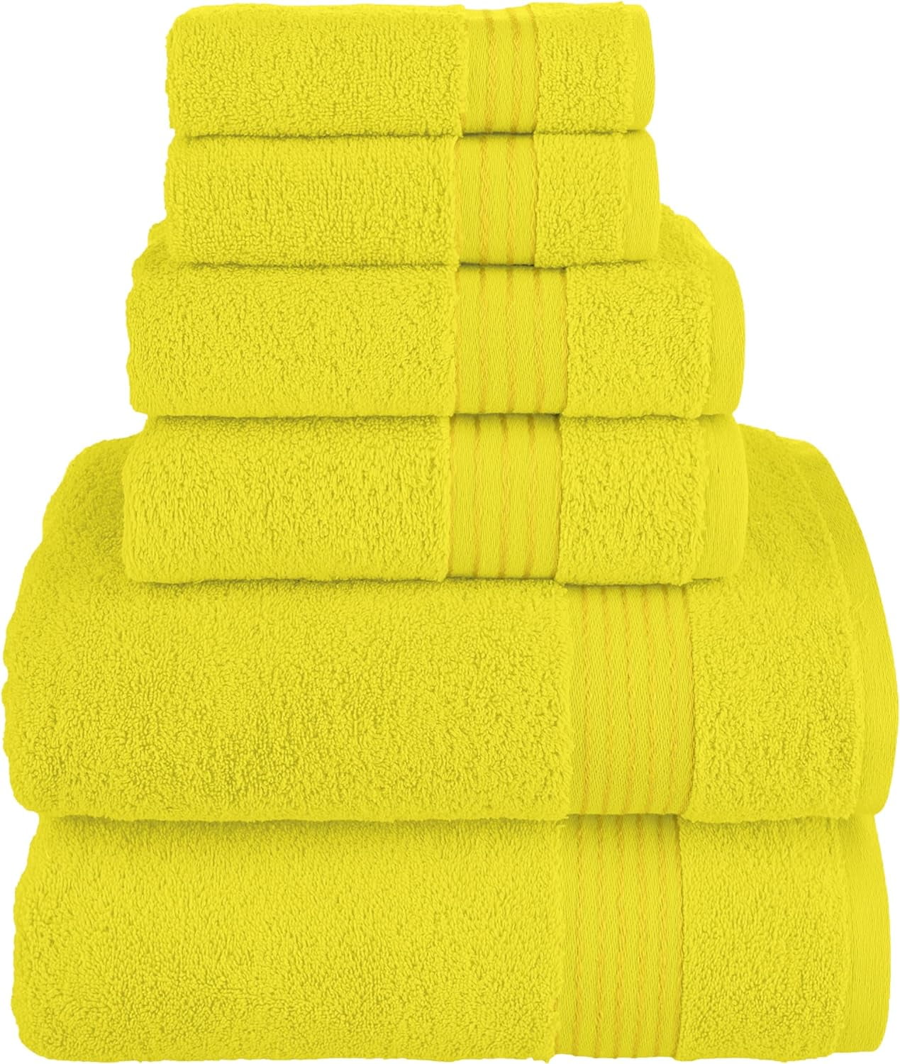 Holiday Gift Cotton 6-Piece Towel Set, Includes 2 Washcloths, 2 Hand Towels and 2 Bath Towels, 100% Turkish Cotton - Highly Absorbent and Super Soft Towels for Bathroom, Yellow