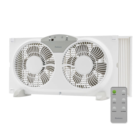 Holmes 9â€ Digital Window Fan, 3-Speed, Twin Blade, Reversible Airflow, Remote, White, 12972