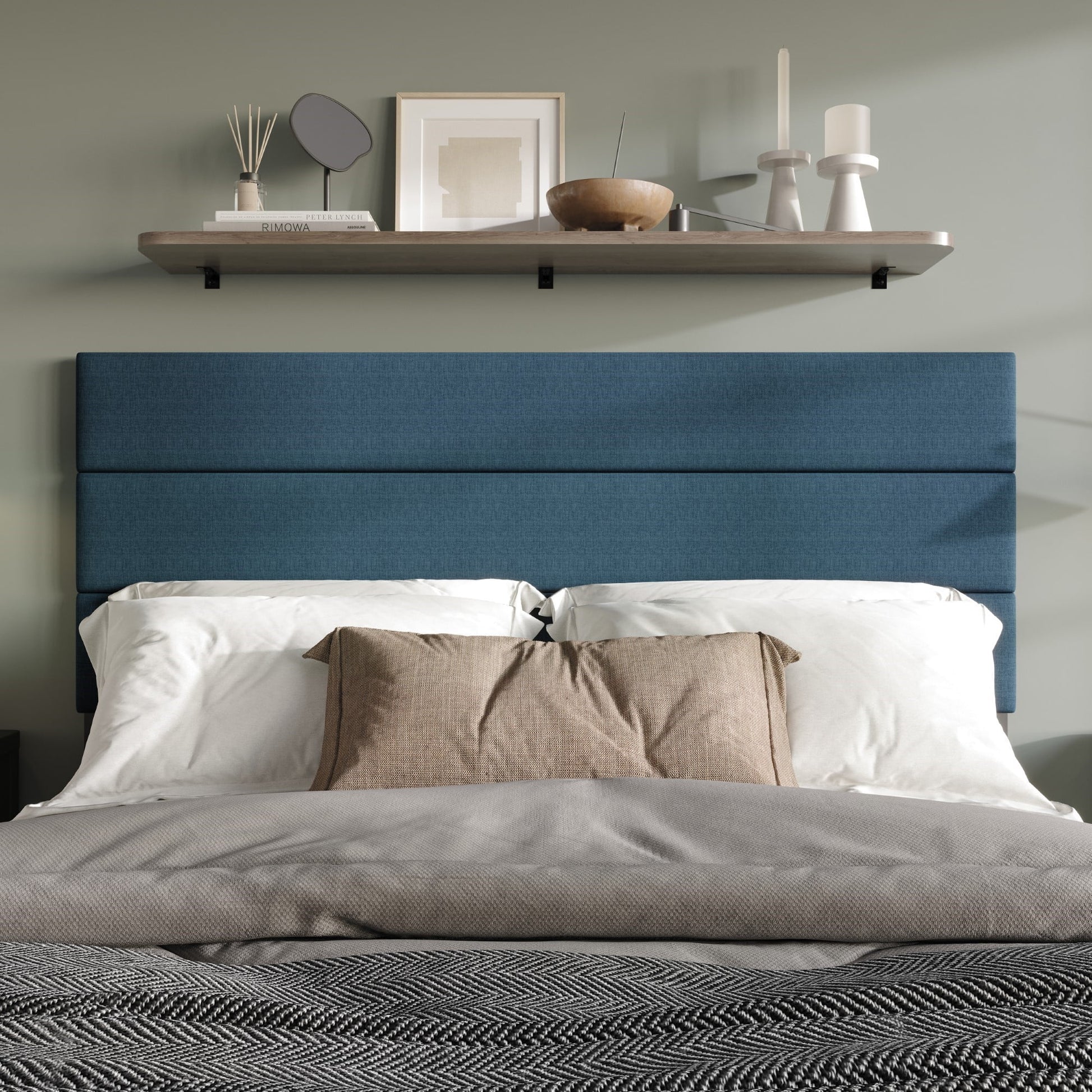 Home Design Corona Full Upholstered Headboard with Foam Padding and Adjustable Base, Denim Blue, Easy Assembly