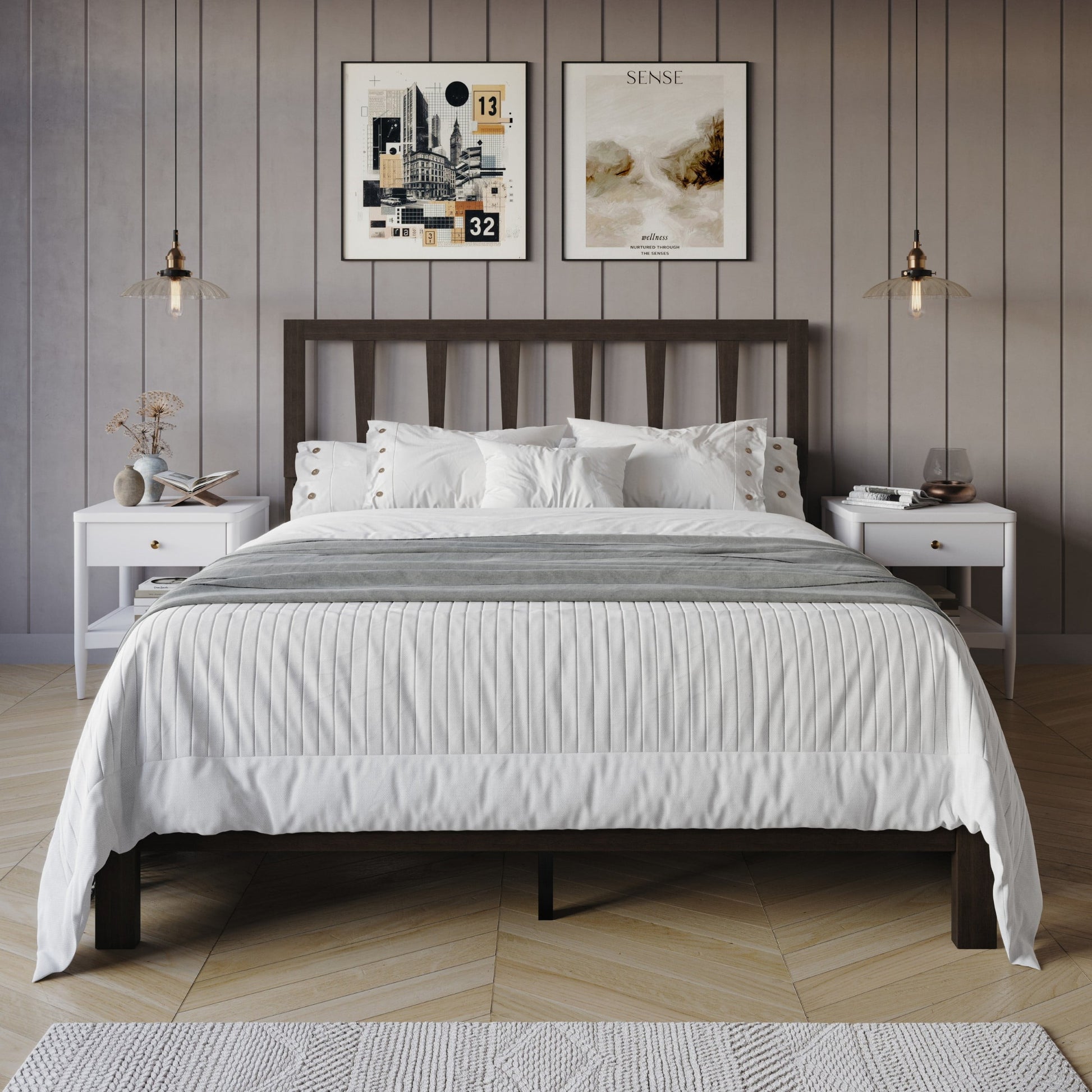 Home Design Elmira Twin Wood Platform Bed with Adjustable Height Headboard & Durable Wood Construction, Cappuccino, Easy Assembly