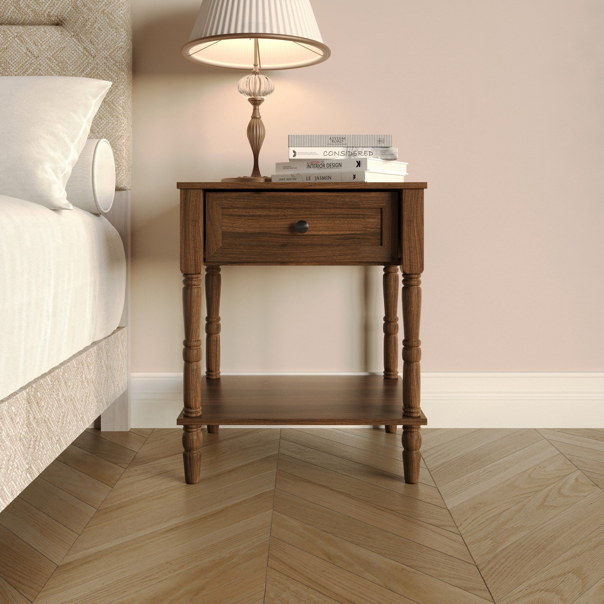 Home Design Rumford Mesa de Noche de 1 CajÃ³n para Adulto, Mesa de Noche Moderna con Almacenamiento, Acabado MarrÃ³n