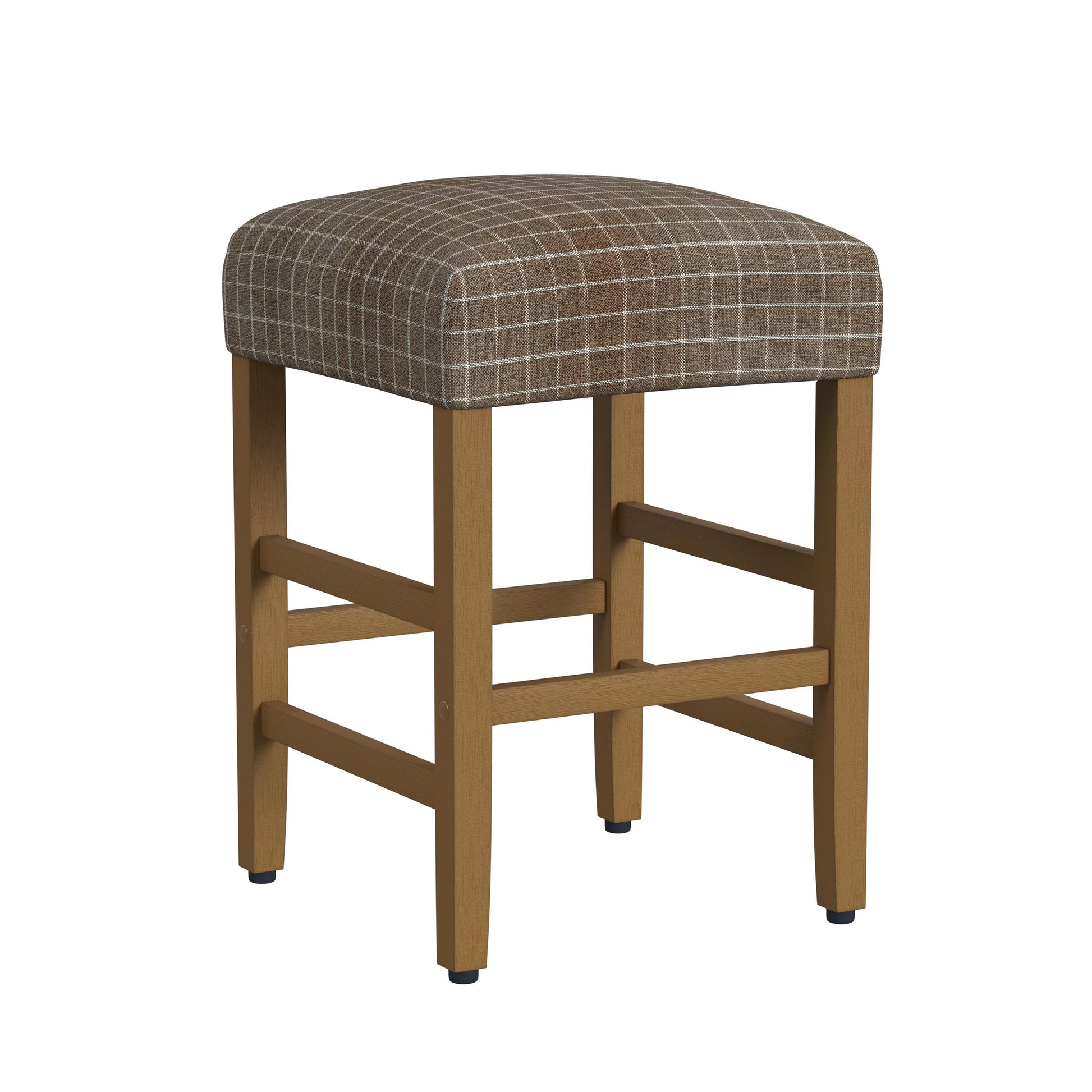 HomePop 25" Indoor Square Backless Upholstered Counter Stool, Brown Window Pane Print