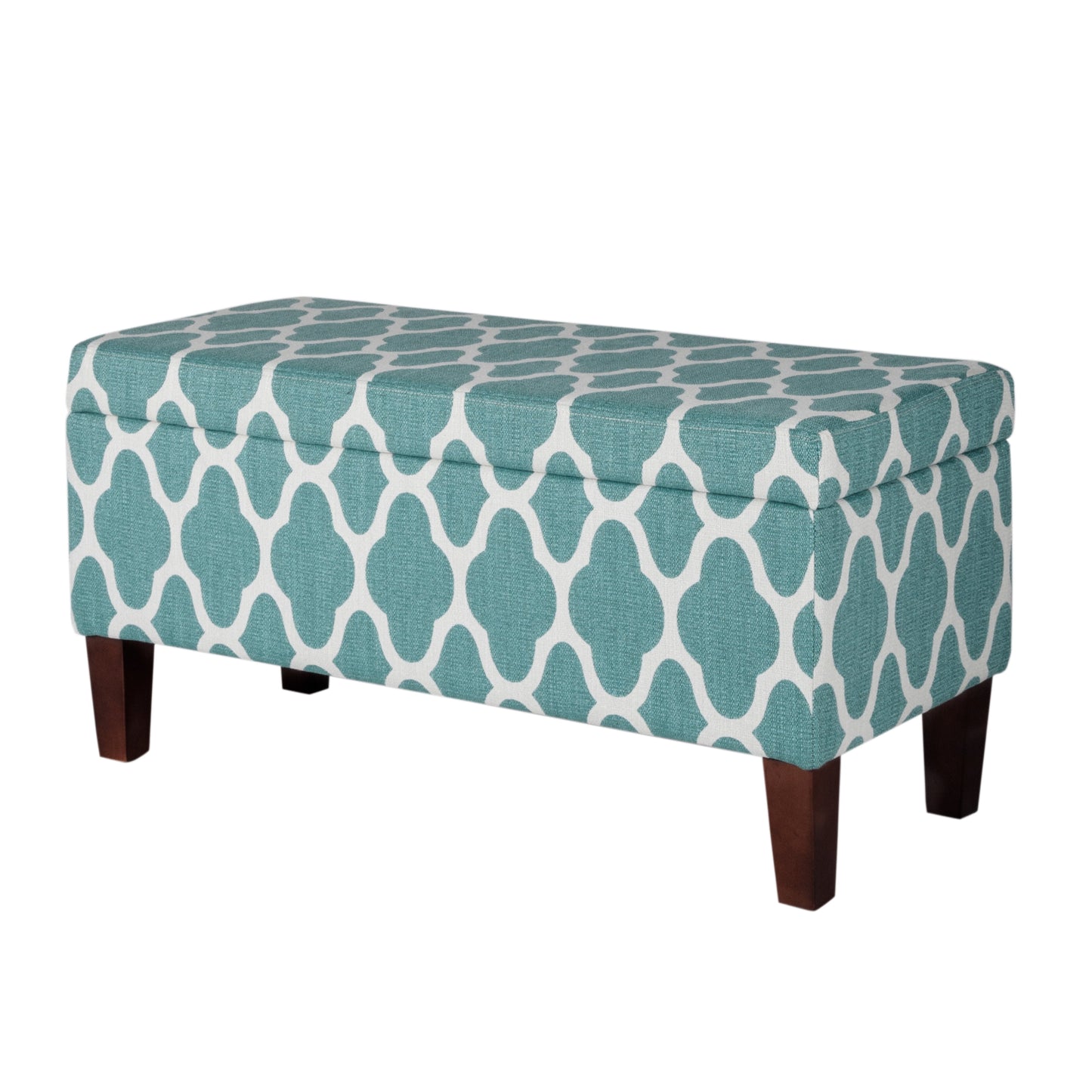 HomePop Drake Large Storage Bench, 36"L x 16"D x 18"H, Teal/Cream Quarterfoil Print