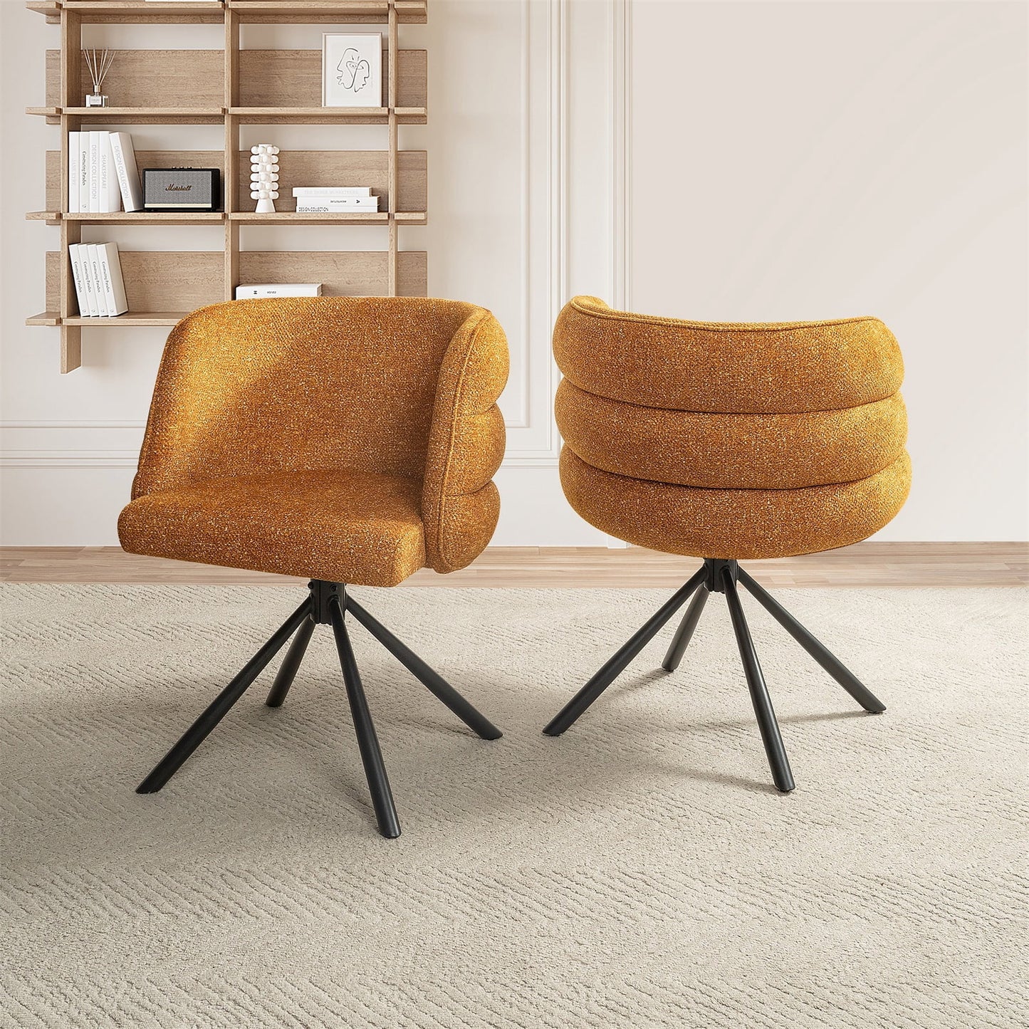 Hommoo 270Â° Swivel Accent Chair 2-Piece Chairs Set, Modern Chenille Upholstered Armchair with Metal Base, for Home & Office, Orange