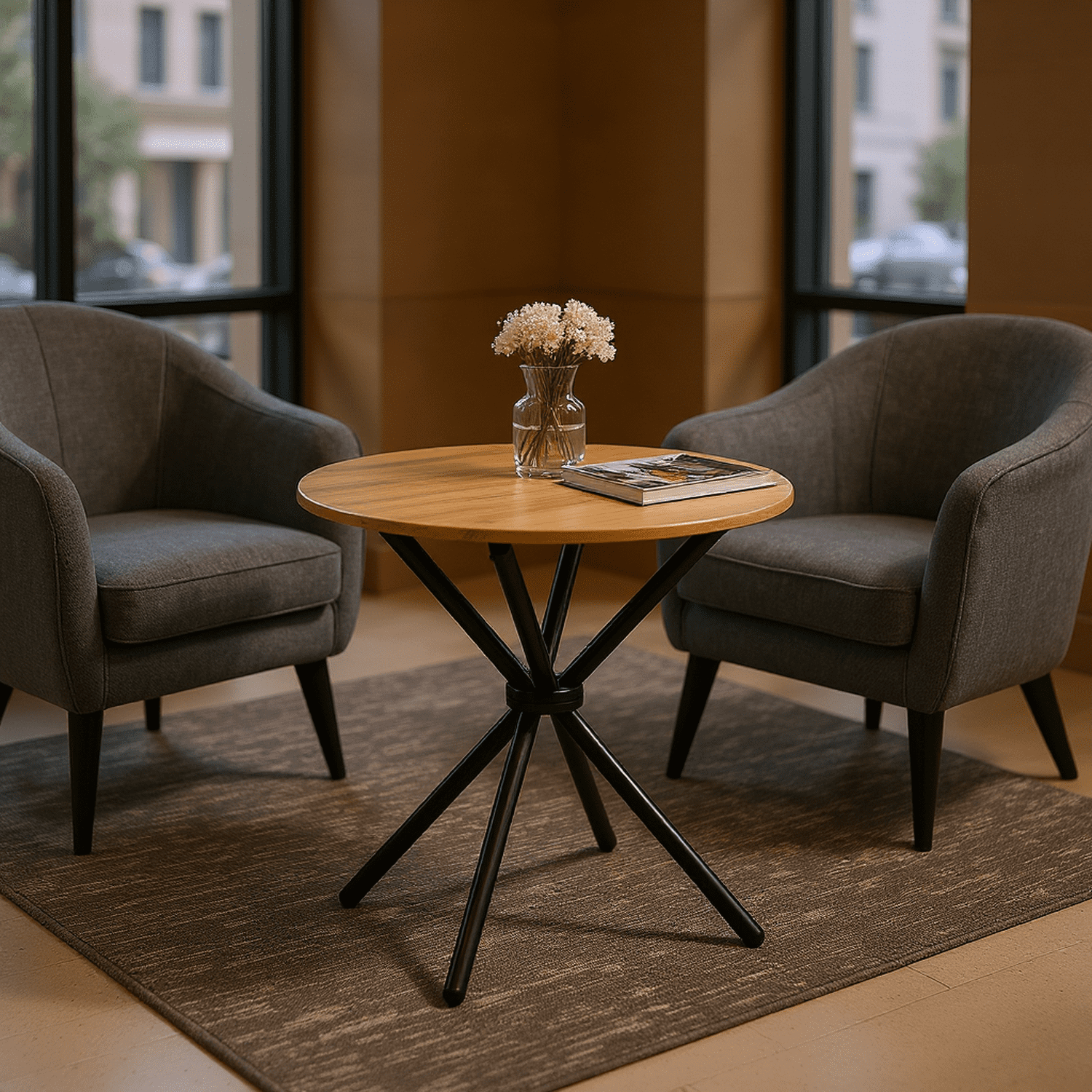 Homy Casa 31.5" Round Coffee Table for Living Room, Apartment, Lounge or Small Space, Light Walnut