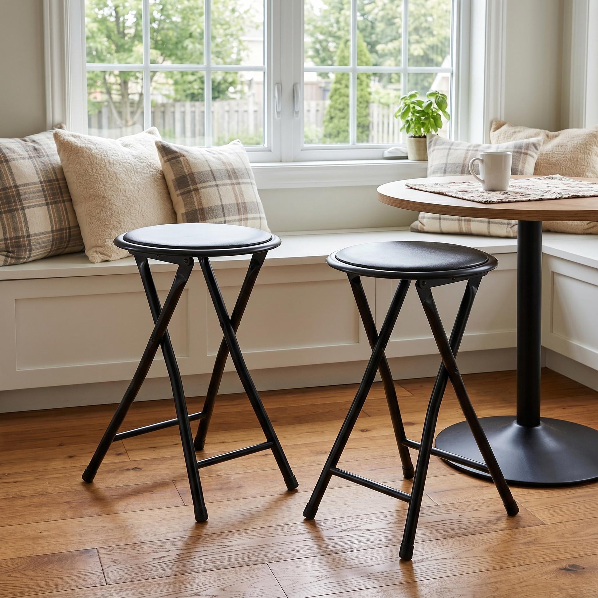 Homy Casa 4-Pack Folding Stools with Padded Round Seat, Black Metal Frame, Portable Space-Saving Design