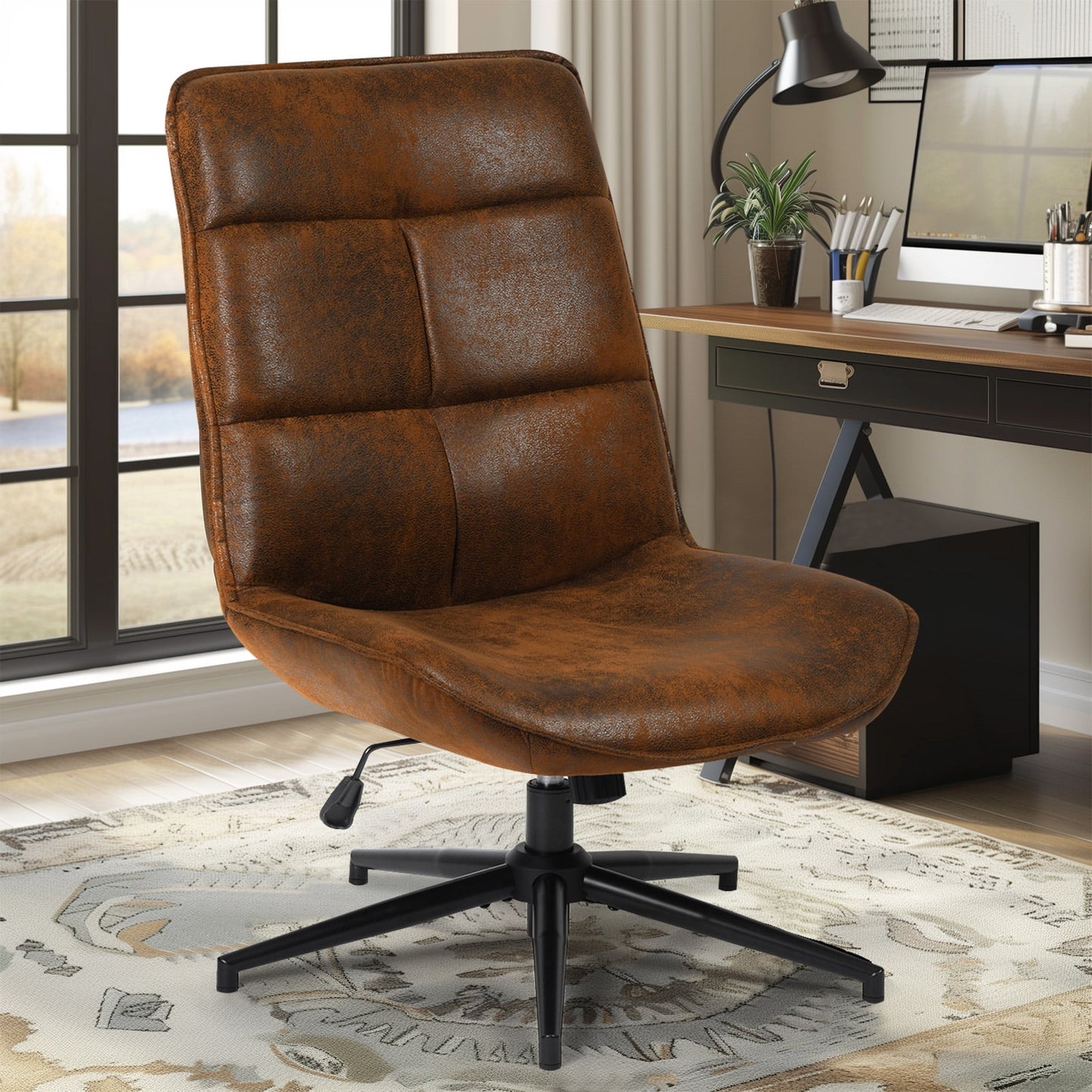 Homy Casa Office Desk Chair,  Adjustable Height 15Â° Tilt High Back Swivel Leisure Chair Makeup Vanity Chair, Brown