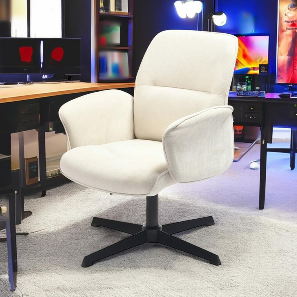 Homy Casa Swivel Gaming Chair, Upholstered Computer Entertainment  Office Armchair, Cream