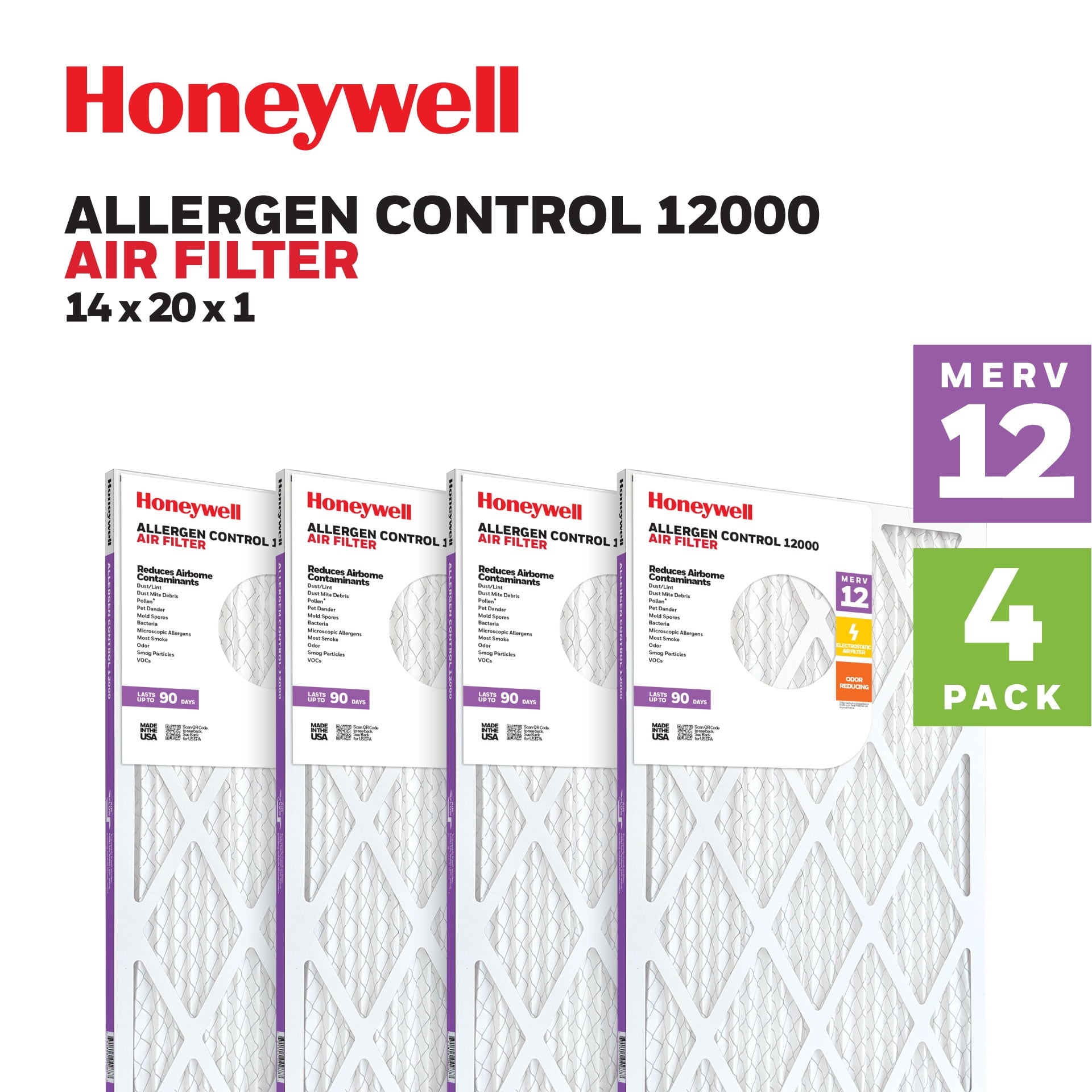 14X20X1 Honeywell Allergen Control 12000 M12 -4PK