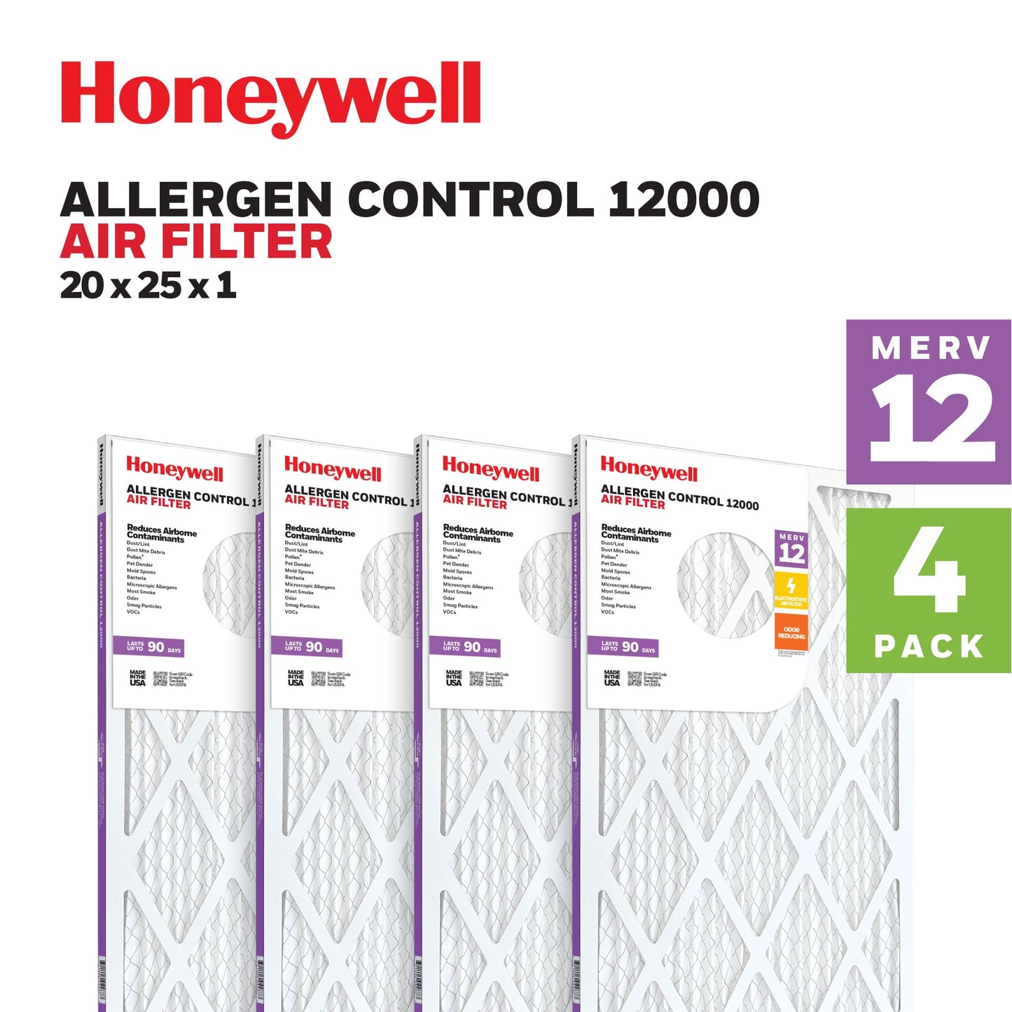 20X25X1 Honeywell Allergen Control 12000 M12 -4PK