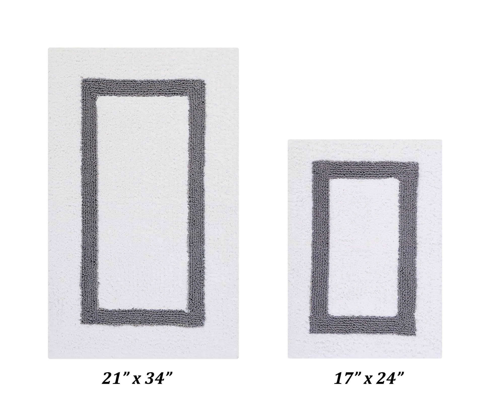 Better Trends 2 Piece Bathroom Rug Set 100% Cotton Bath Mat Extra Soft Tufted Machine Washable Water Absorbent, Reversible for Bathroom, Laundry Room (17â€x24â€|21â€x34â€) Hotel Collection - White/Gray