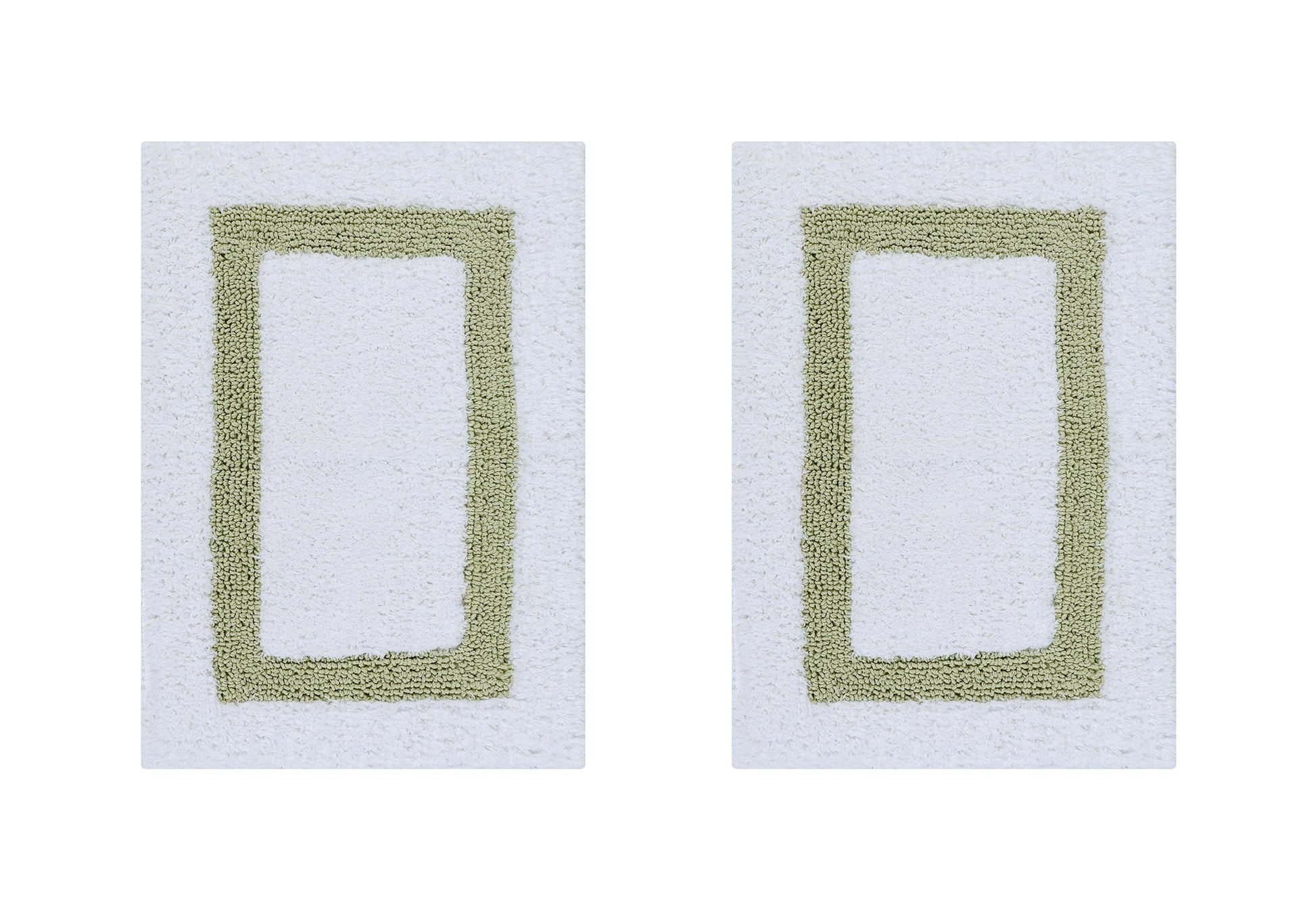 Better Trends 2 Piece Bathroom Rugs Set 100% Cotton Water Absorbent & Reversible Extra Soft Tufted Bath Rug, Machine Washable for Bathroom Floor Decor, 17" x 24" Hotel Collection - White/Sage