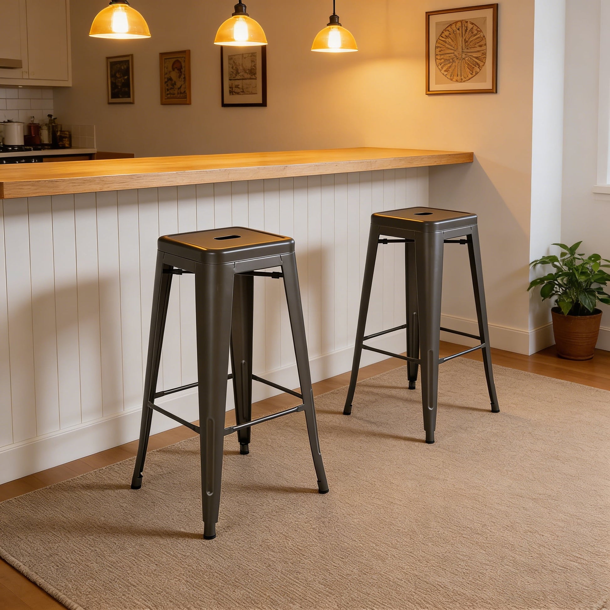 Howard 30inch Metal Stackable Bar Height Stool, Set of 4, Black Color