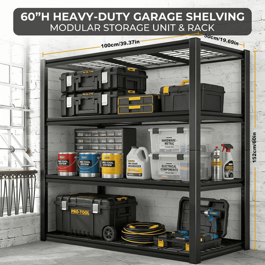 Howcool Heavy Duty Garage Shelving Unit, 2240 lbs Metal Storage Shelves, Adjustable Steel Shelving Rack, 39.37"W x 19.6"D x 60"H, 4-Tier Freestanding Industrial Shelf for Garage, Basement, Warehouse